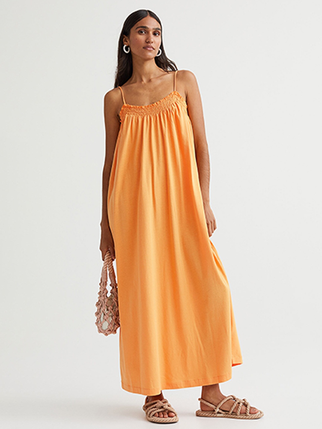 

H&M Orange Solid Modal-Blend Maxi Dress