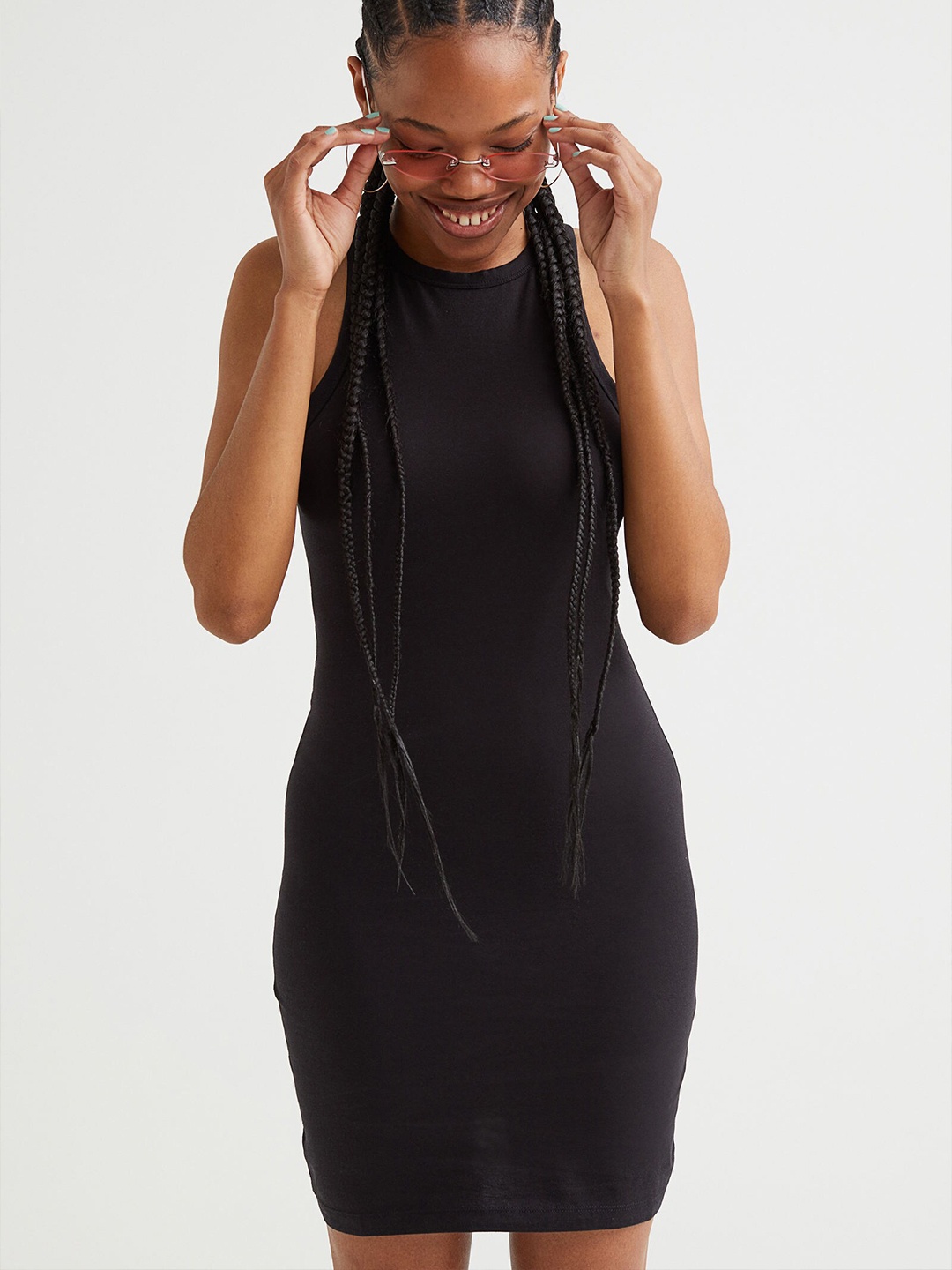 

H&M Women Black Solid Cotton Bodycon Dress