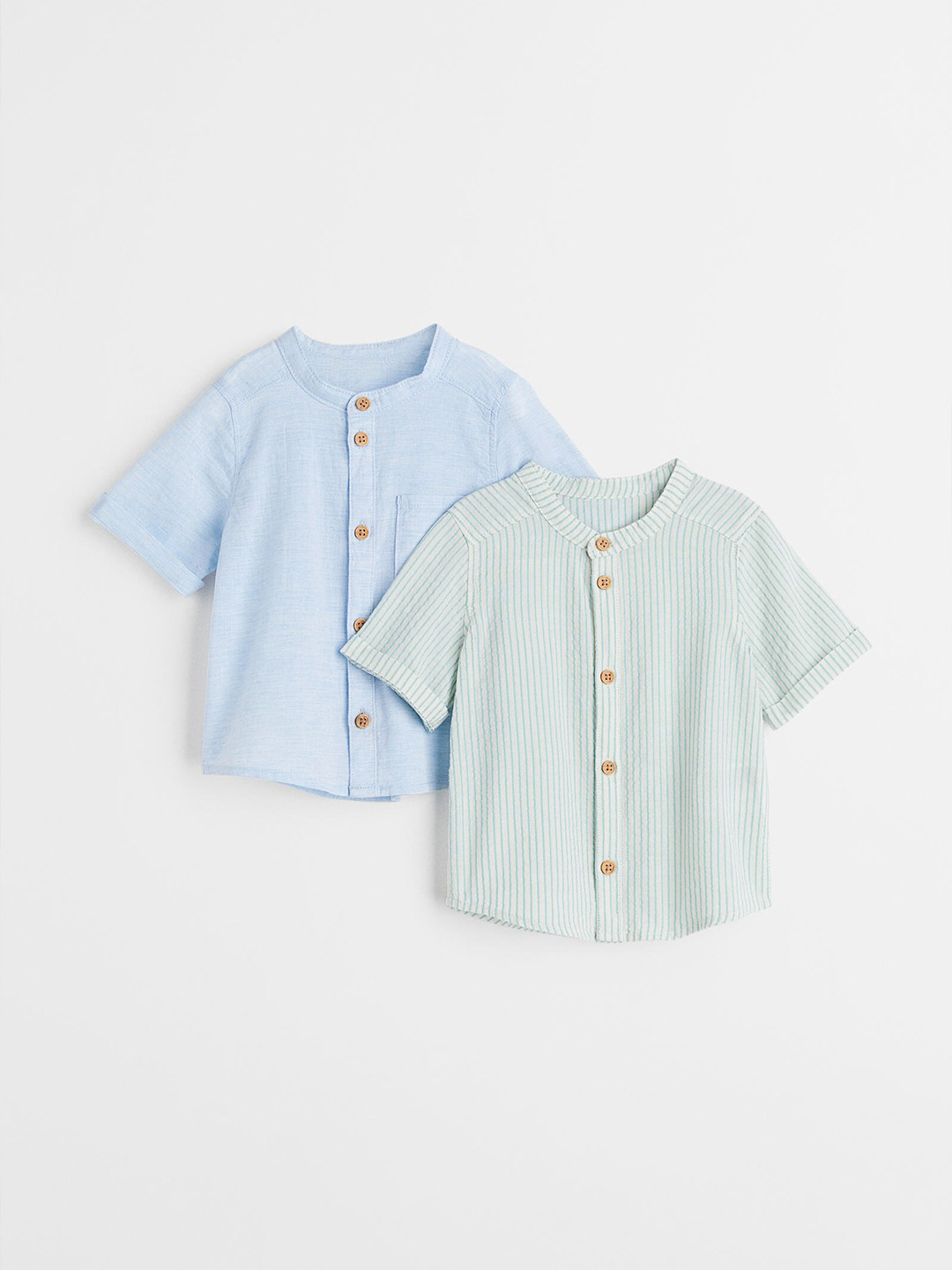 

H&M Boys Turquoise Blue & Sea Green 2-Pack Cotton Grandad Shirts