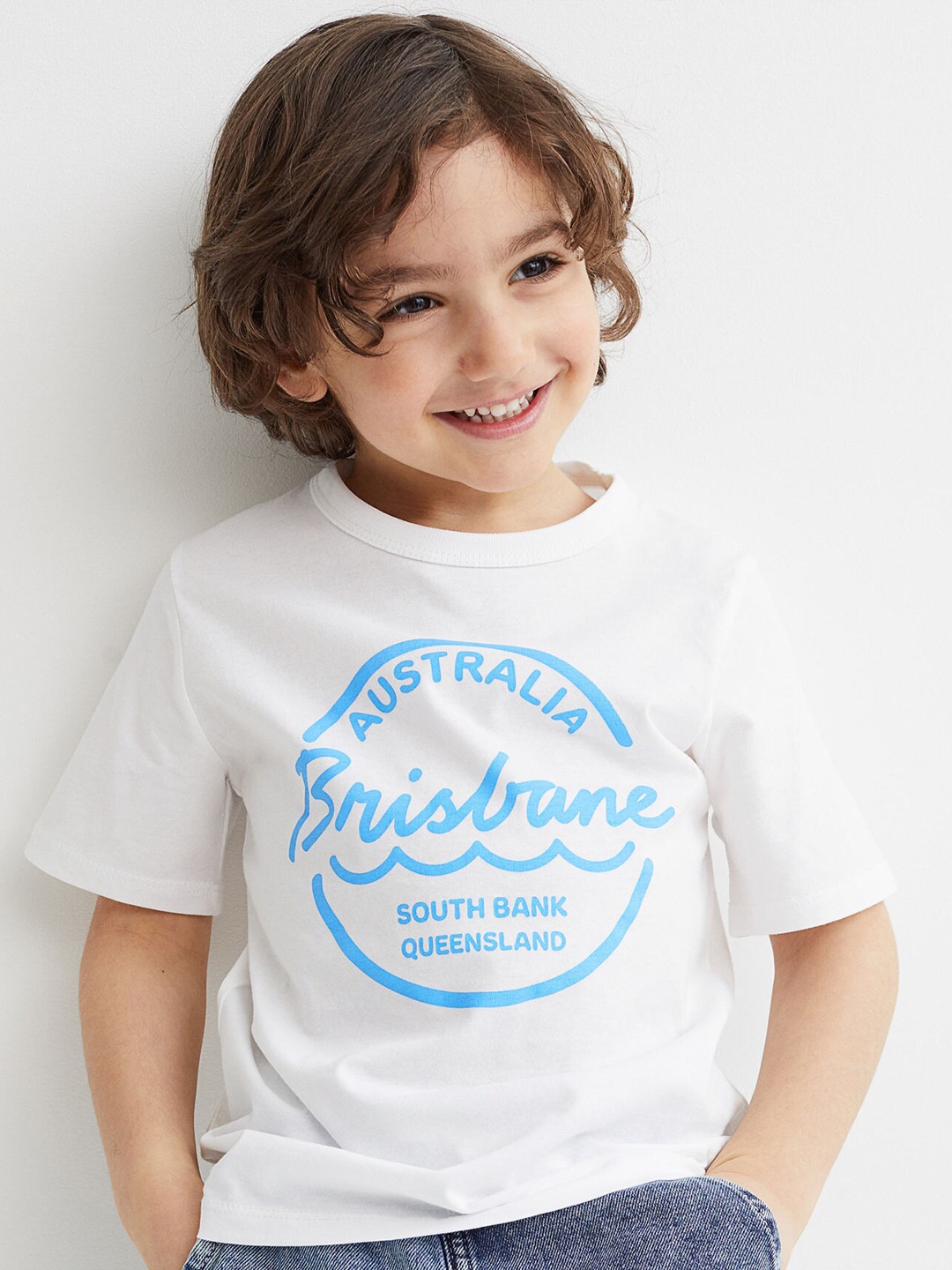 

H&M Boys White & Blue Printed T-shirt