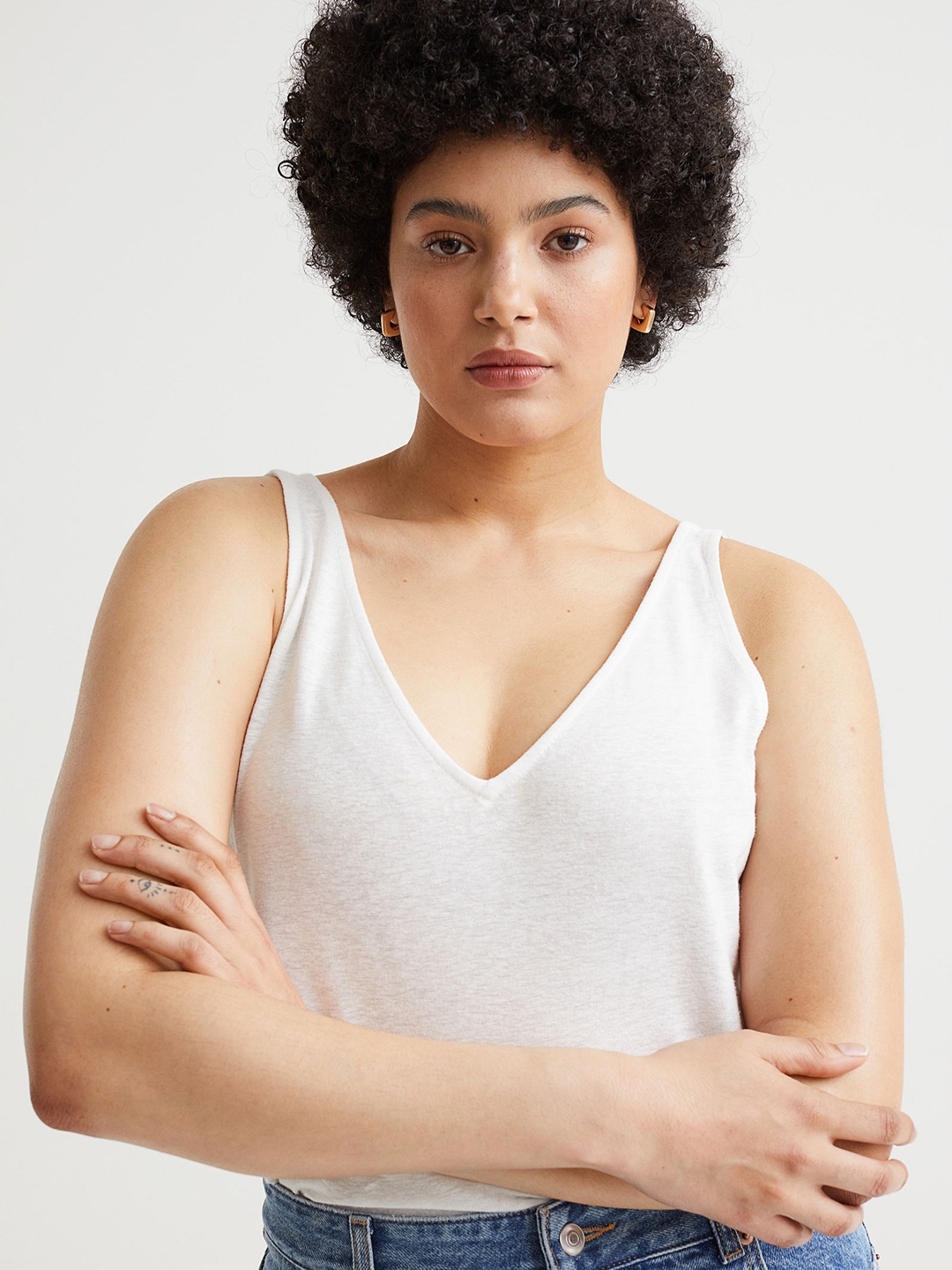 

H&M White Solid Linen-Blend Vest Top