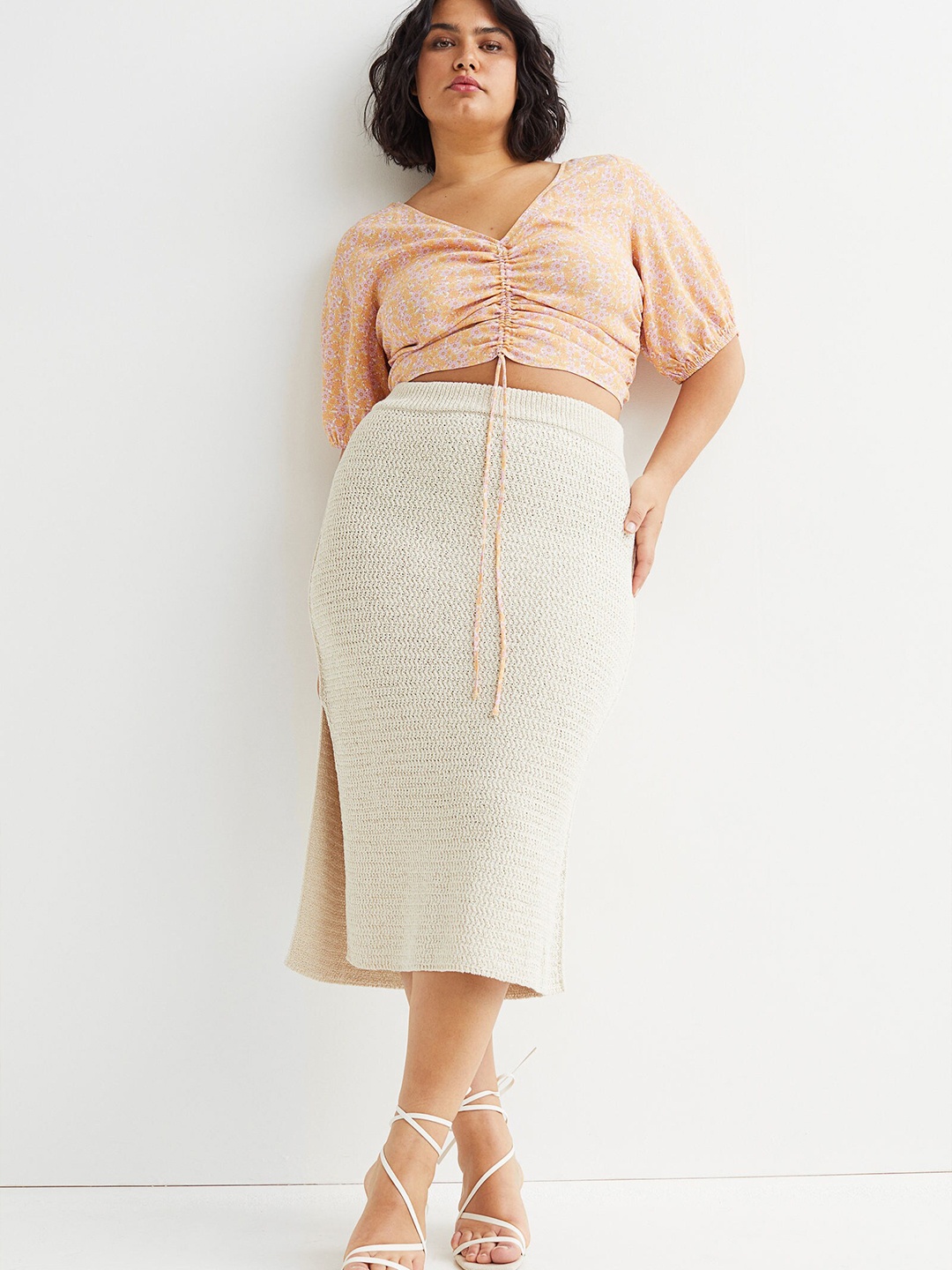 

H&M Plus Size Orange V-Neck Drawstring Blouse