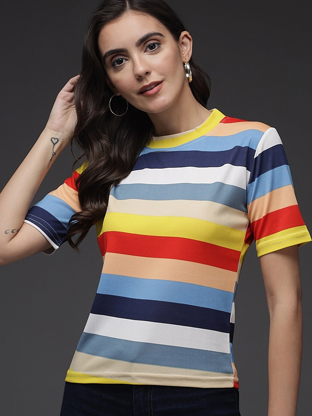 

Darzi Multicoloured Striped Cotton Top, Multi
