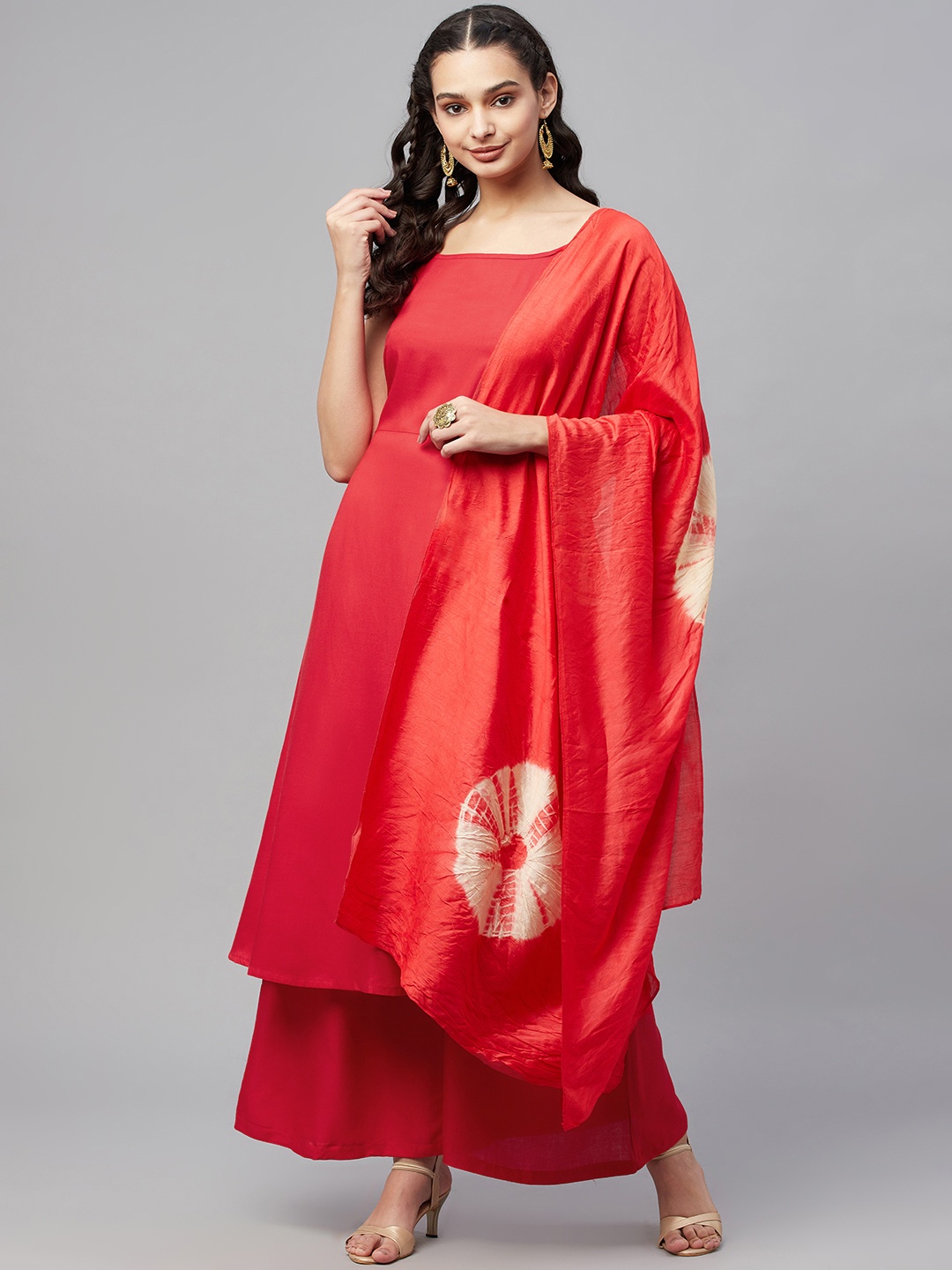 

Myshka Women Red Kurta with Palazzos & Dupatta