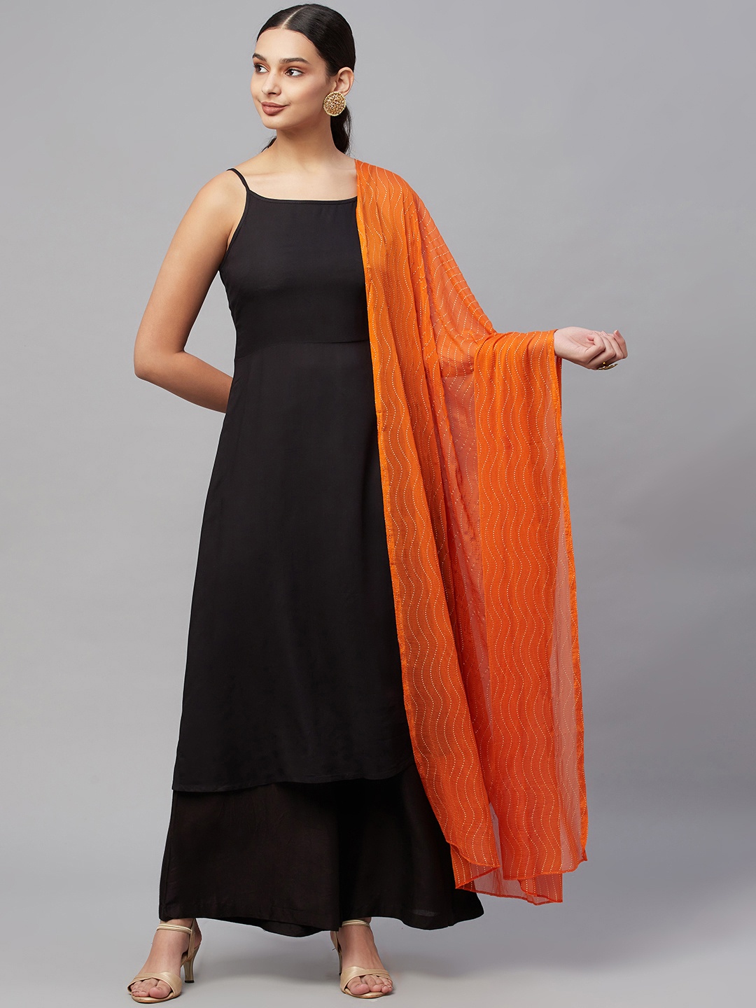 

Myshka Women Black Kurta with Palazzos & Dupatta
