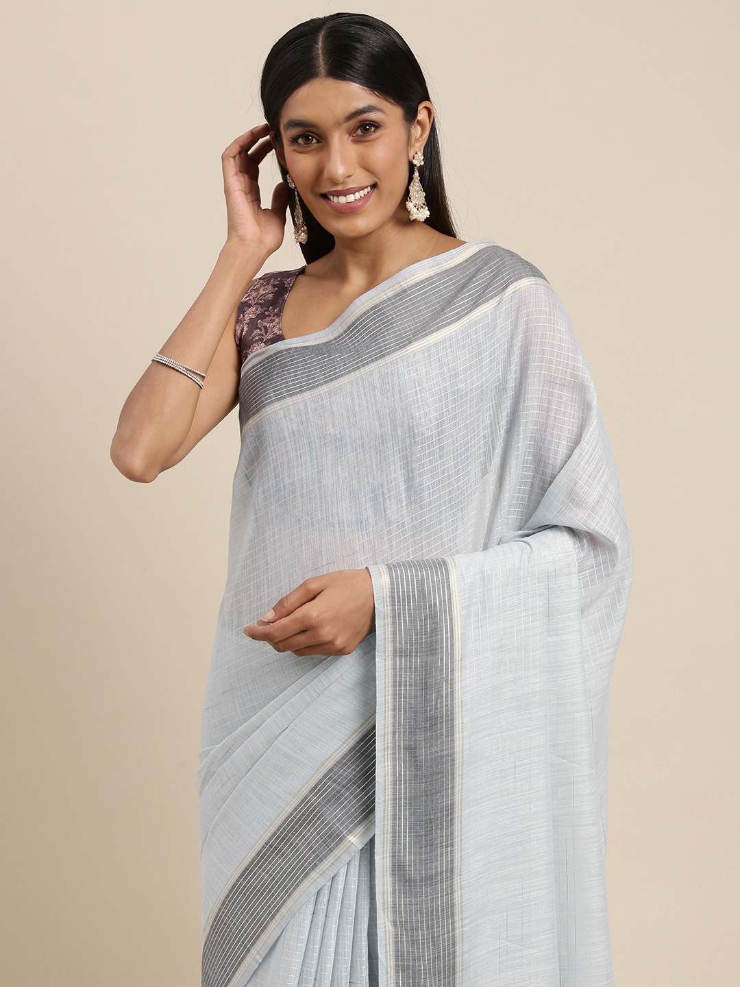 

Mitera Grey Striped Silk Cotton Saree
