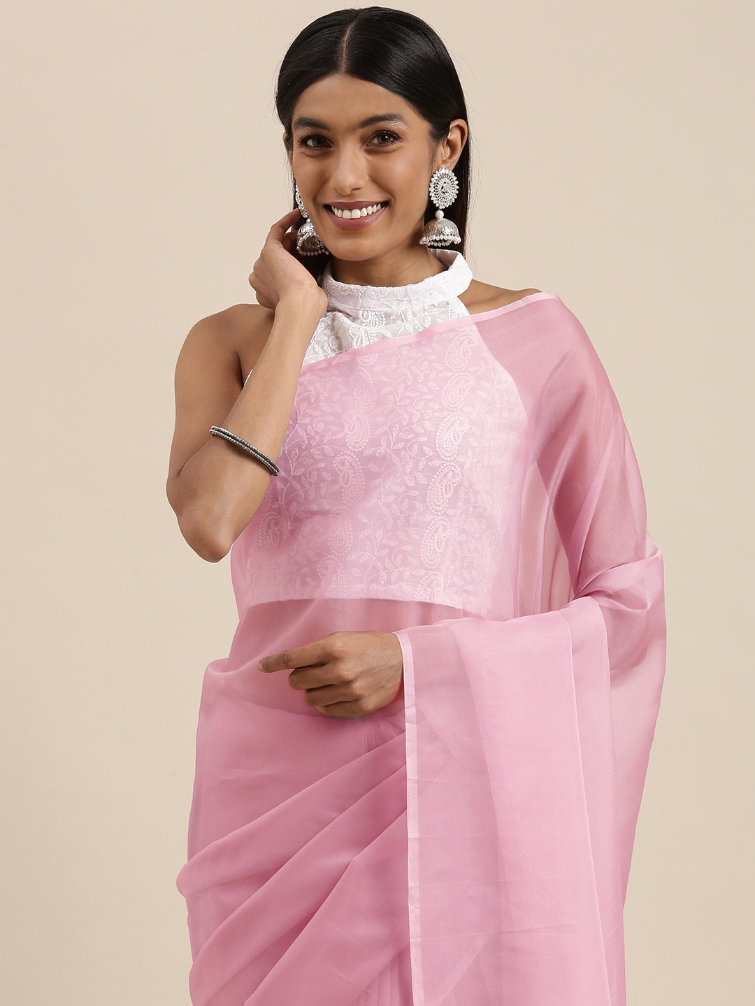 

Mitera Mauve Solid Organza Saree