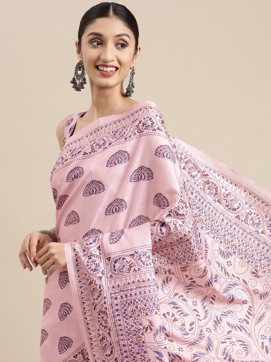 

Mitera Mauve Ethnic Motifs Manipuri Silk Bagru Saree