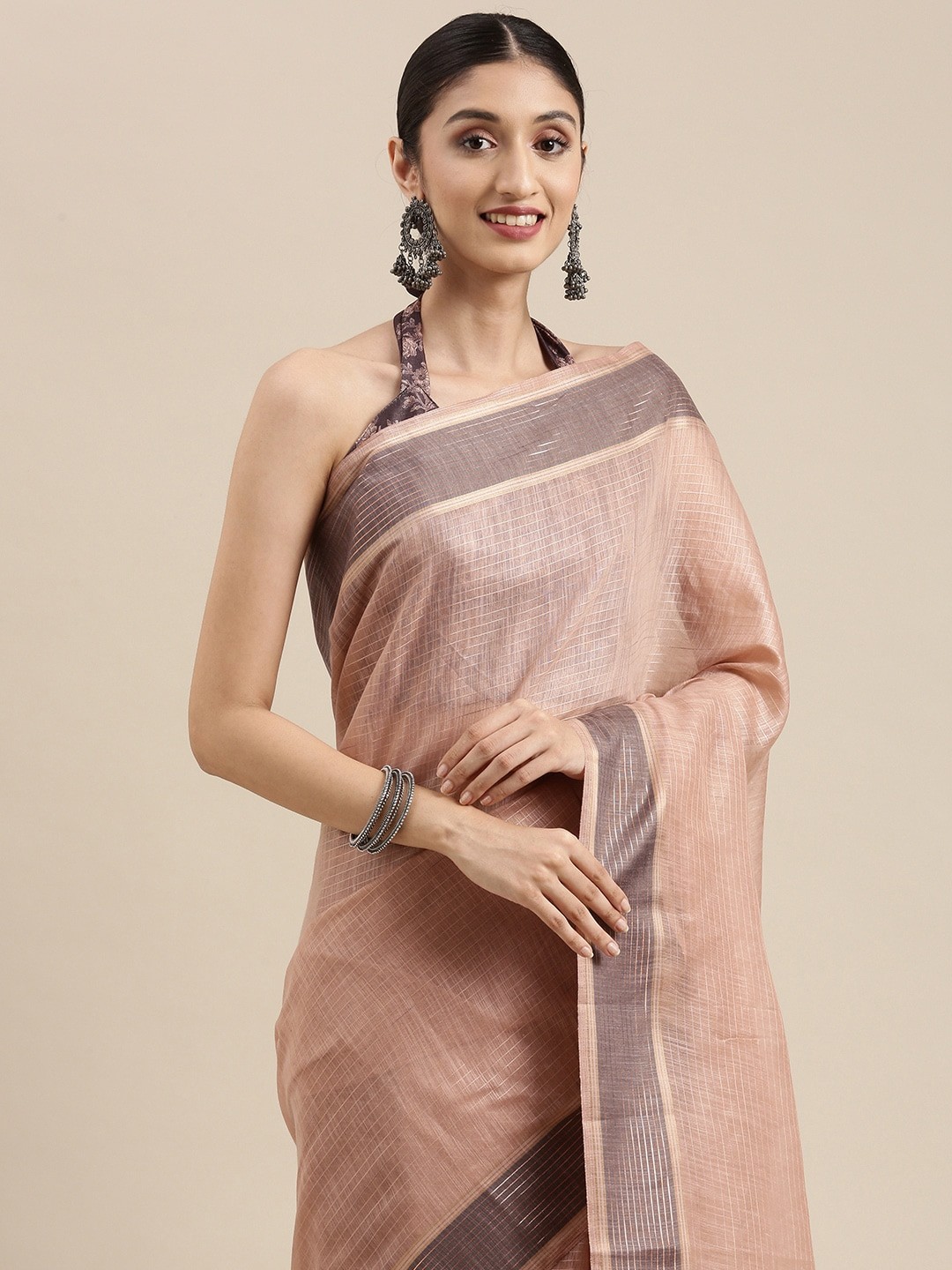 

Mitera Brown Checked Silk Cotton Saree