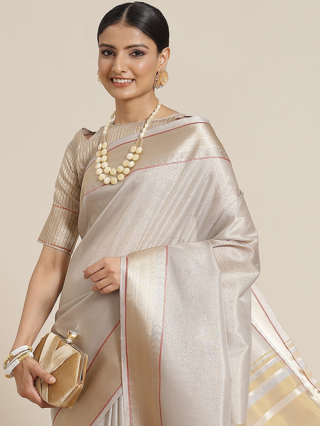 

Mitera Grey Zari Linen Blend Saree