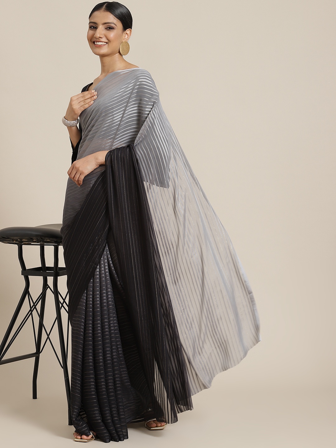 

Mitera Black & Grey Ombre Zari Silk Blend Saree