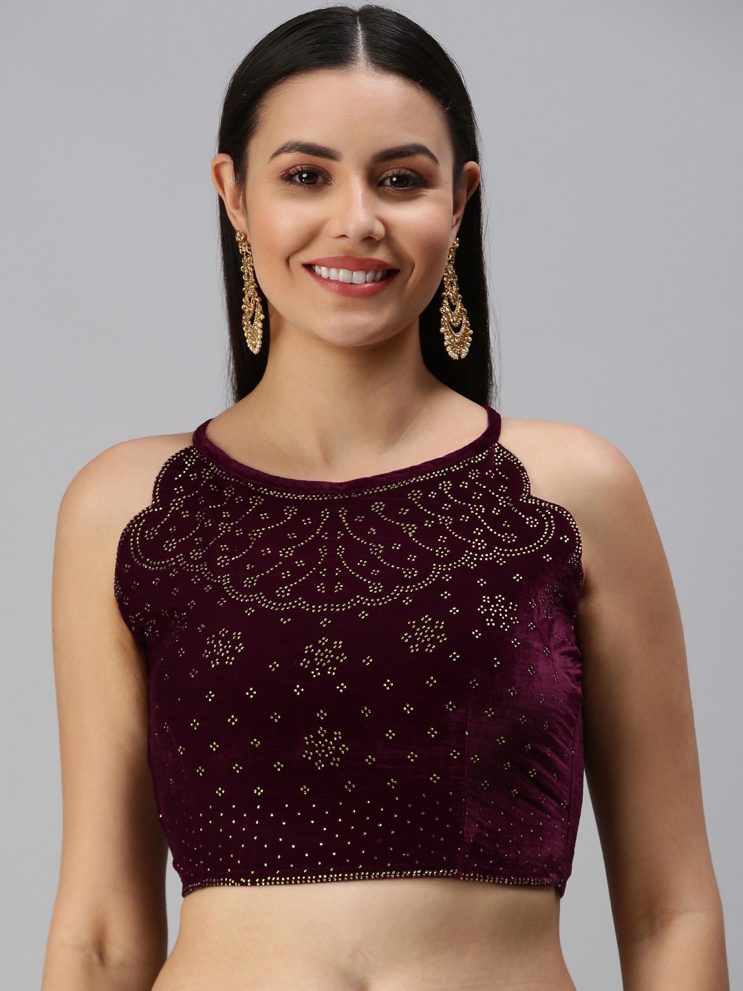 

flaher Women Burgundy Embellished Readymade Padded Blouse