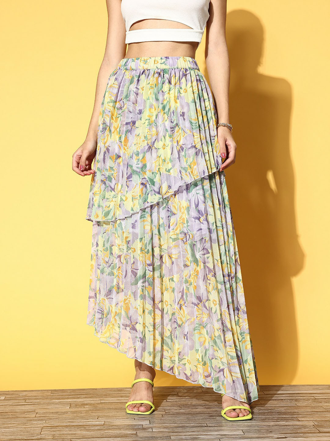 

Berrylush Charming Purple Floral Pleated Form Skirt