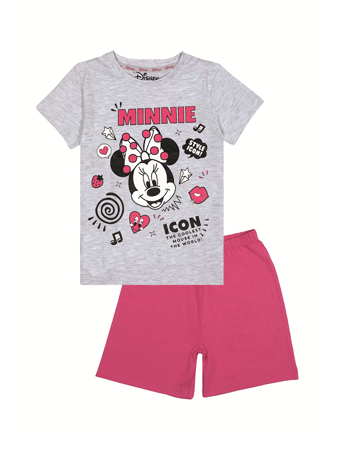 

KINSEY Girls Grey Melange & Pink Minnie Mouse T-shirt with Shorts