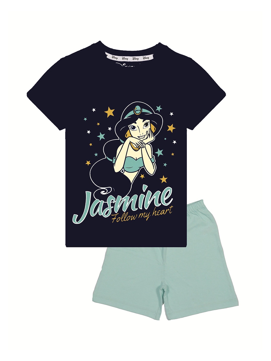 

KINSEY Girls Navy Blue & Turquoise Blue Jasmin Printed T-shirt with Shorts
