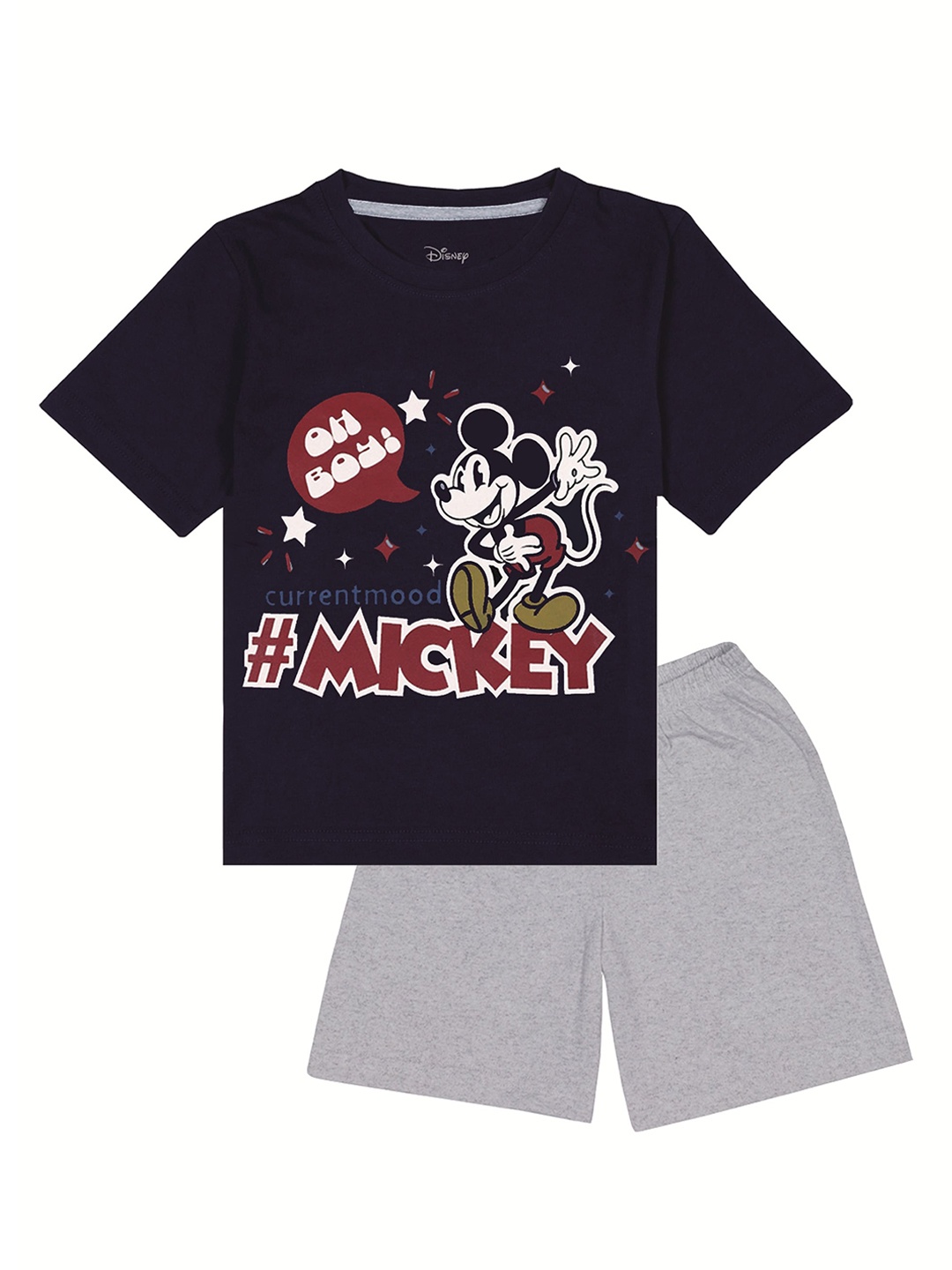 

KINSEY Boys Navy Blue & Grey Melange Mickey Mouse Printed Cotton Blend Clothing Set