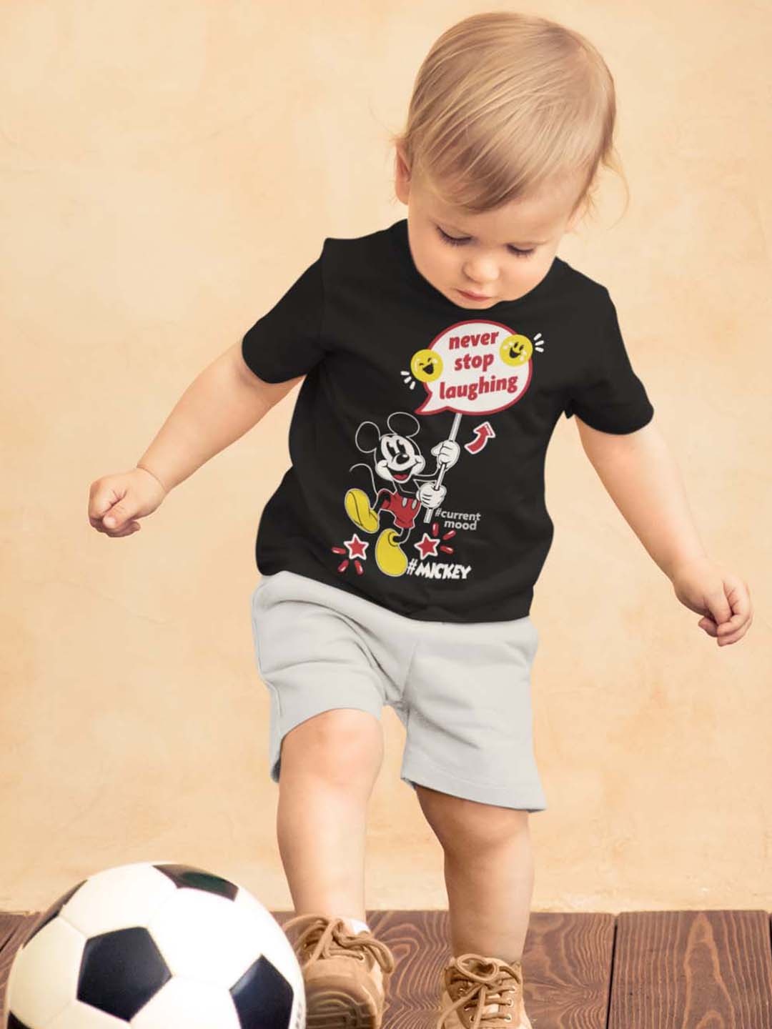 

KINSEY Boys Black & Grey Melange Mickey Mouse T-shirt with Shorts