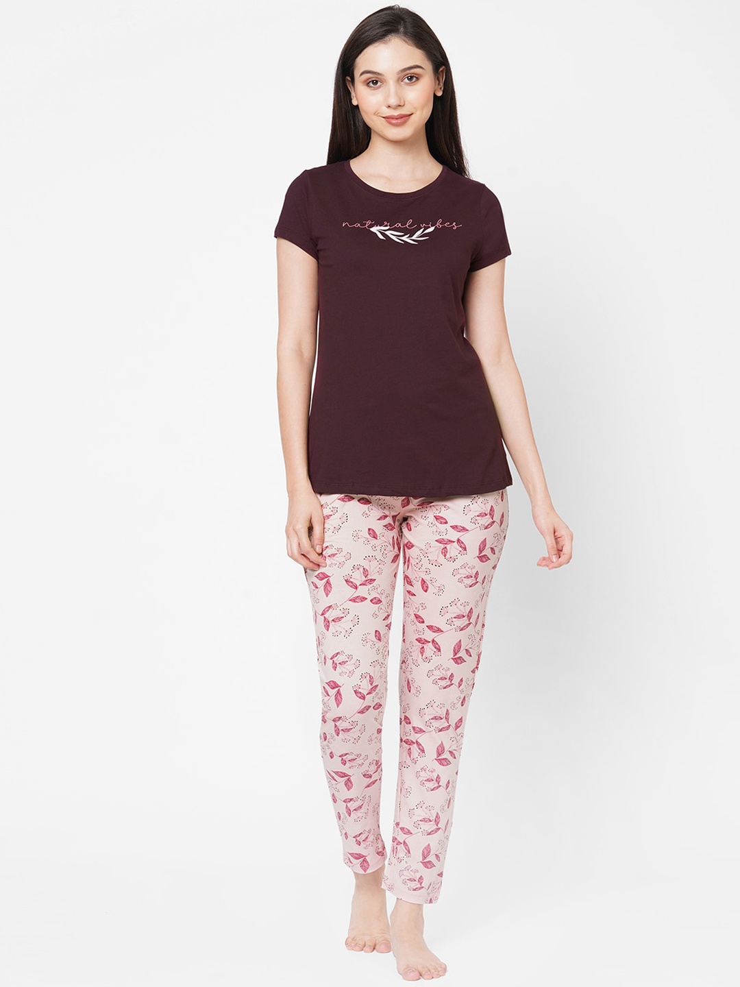 

Sweet Dreams Women Pink Printed Pure Cotton Night Suit