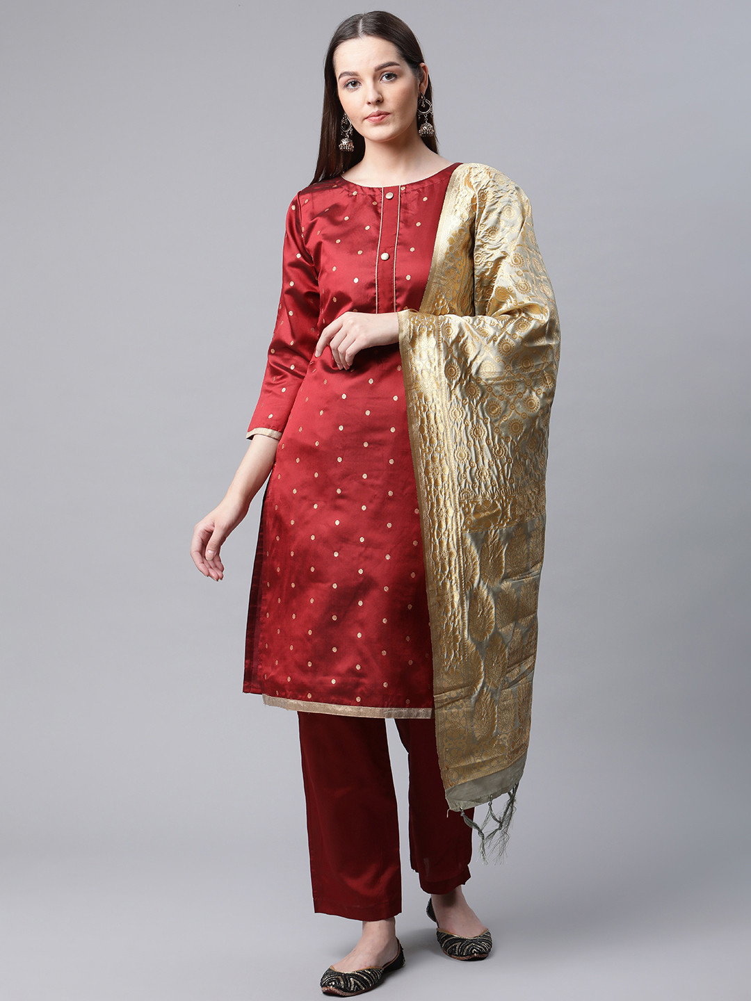 

Readiprint Fashions Maroon Art Silk Unstitched Dress Material