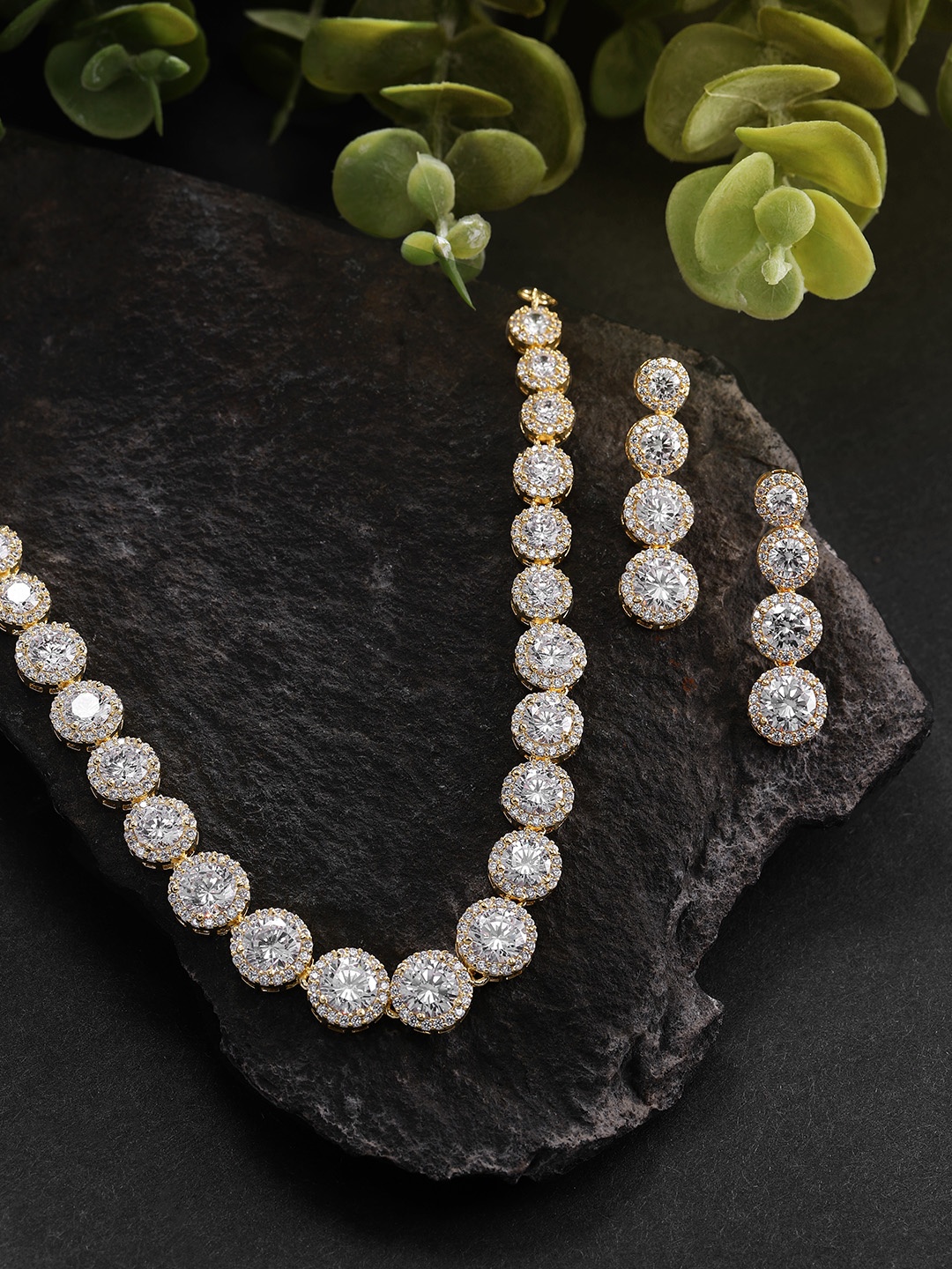 

Peora Gold-Toned American Diamond Studded Gold Plated Jewellery Set