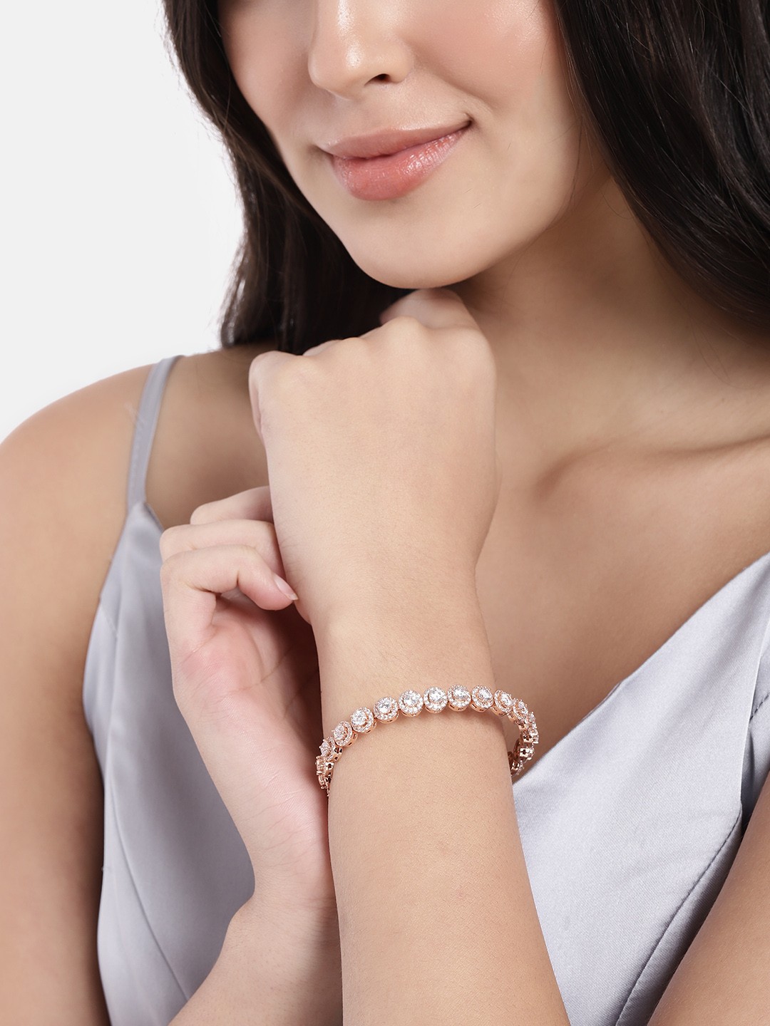 

Peora Women Rose Gold & White American Diamond Rose Gold-Plated Kada Bracelet