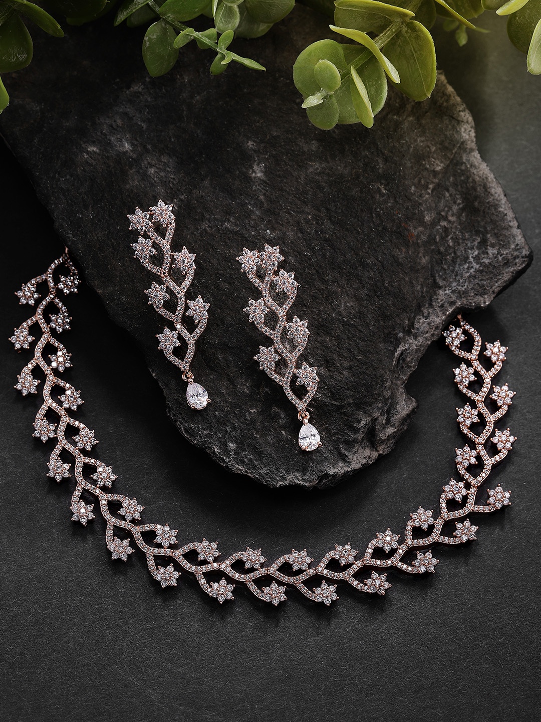

Peora Rose-Gold Plated American Diamond Stone Jewellery Set
