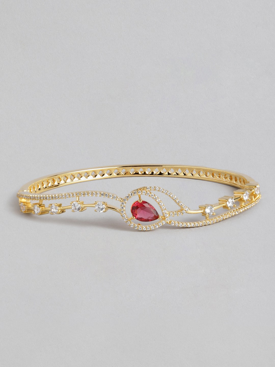 

Peora Women Gold-Toned & Pink American Diamond Gold-Plated Kada Bracelet