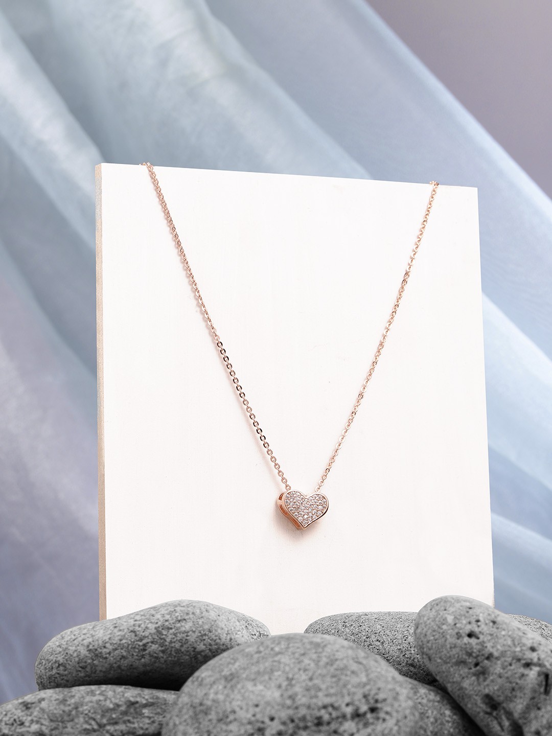 

Peora Rose Gold-Toned & Transparent Rose Gold Plated Chain With Heart Shaped Pendant