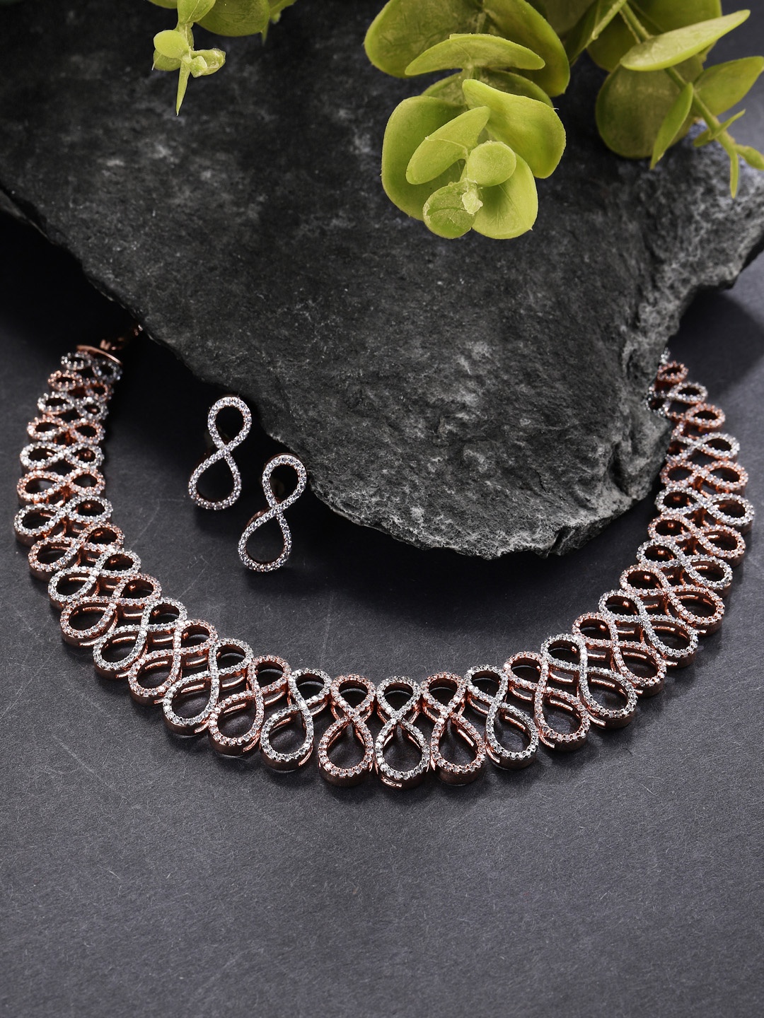 

Peora Rose-Gold Plated American Diamond Stone Jewellery Set