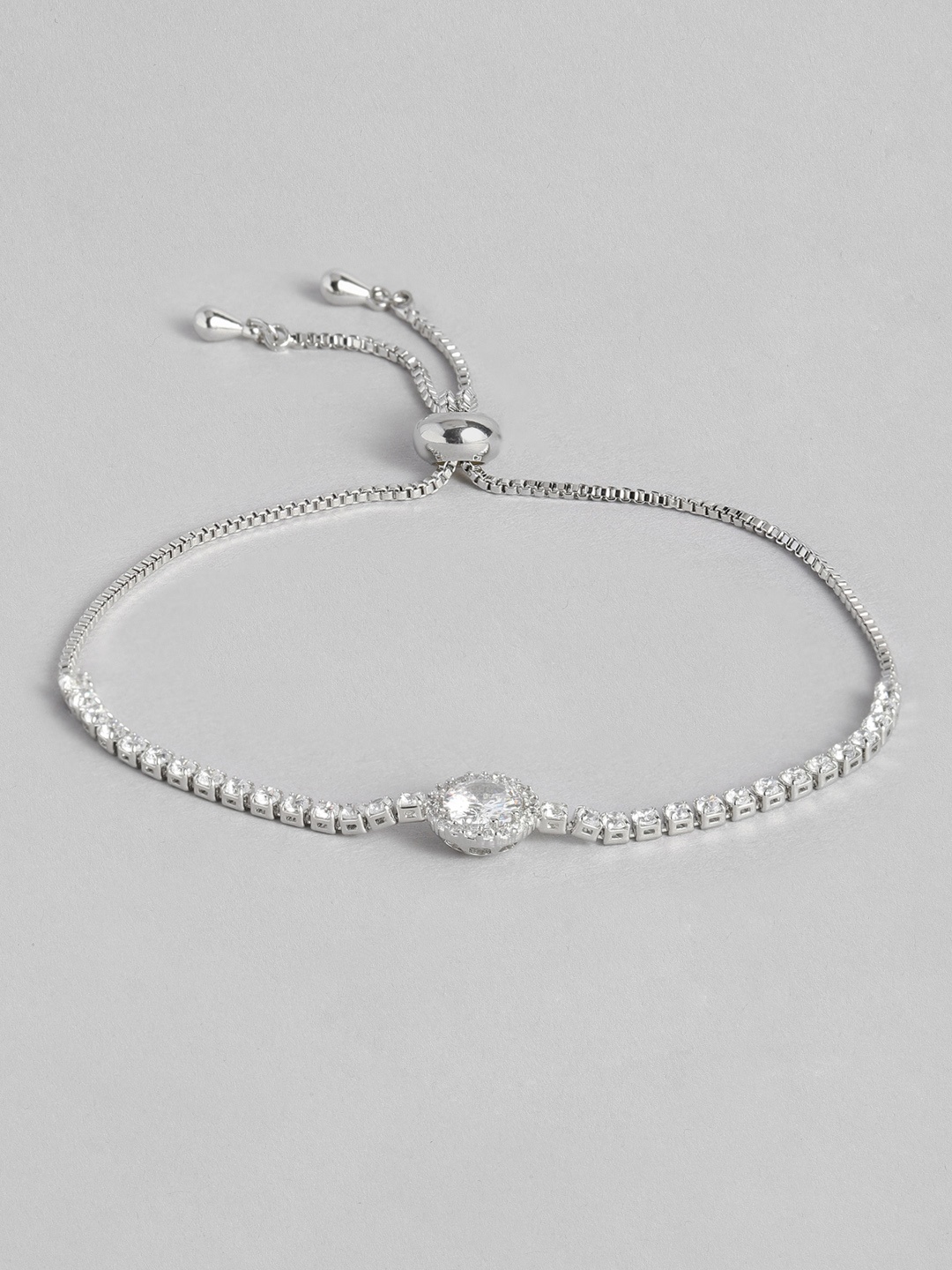 

Peora Women Silver-Toned & Transparent American Diamond Silver-Plated Charm Bracelet