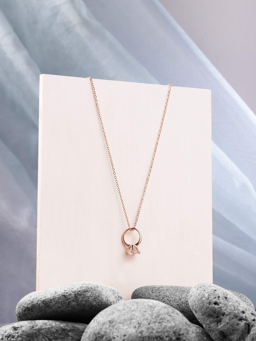 

Peora Rose Gold-Toned & Transparent Rose Gold Plated Chain With Ring Style Pendant