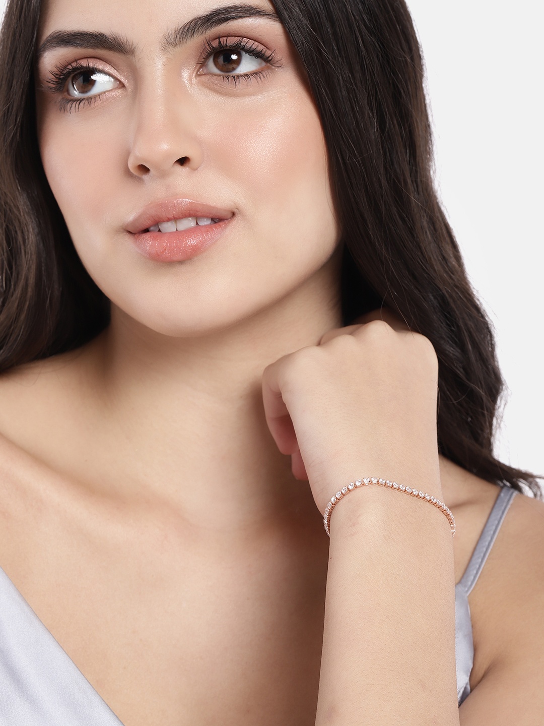 

Peora Women Rose Gold American Diamond Rose Gold-Plated Wraparound Bracelet