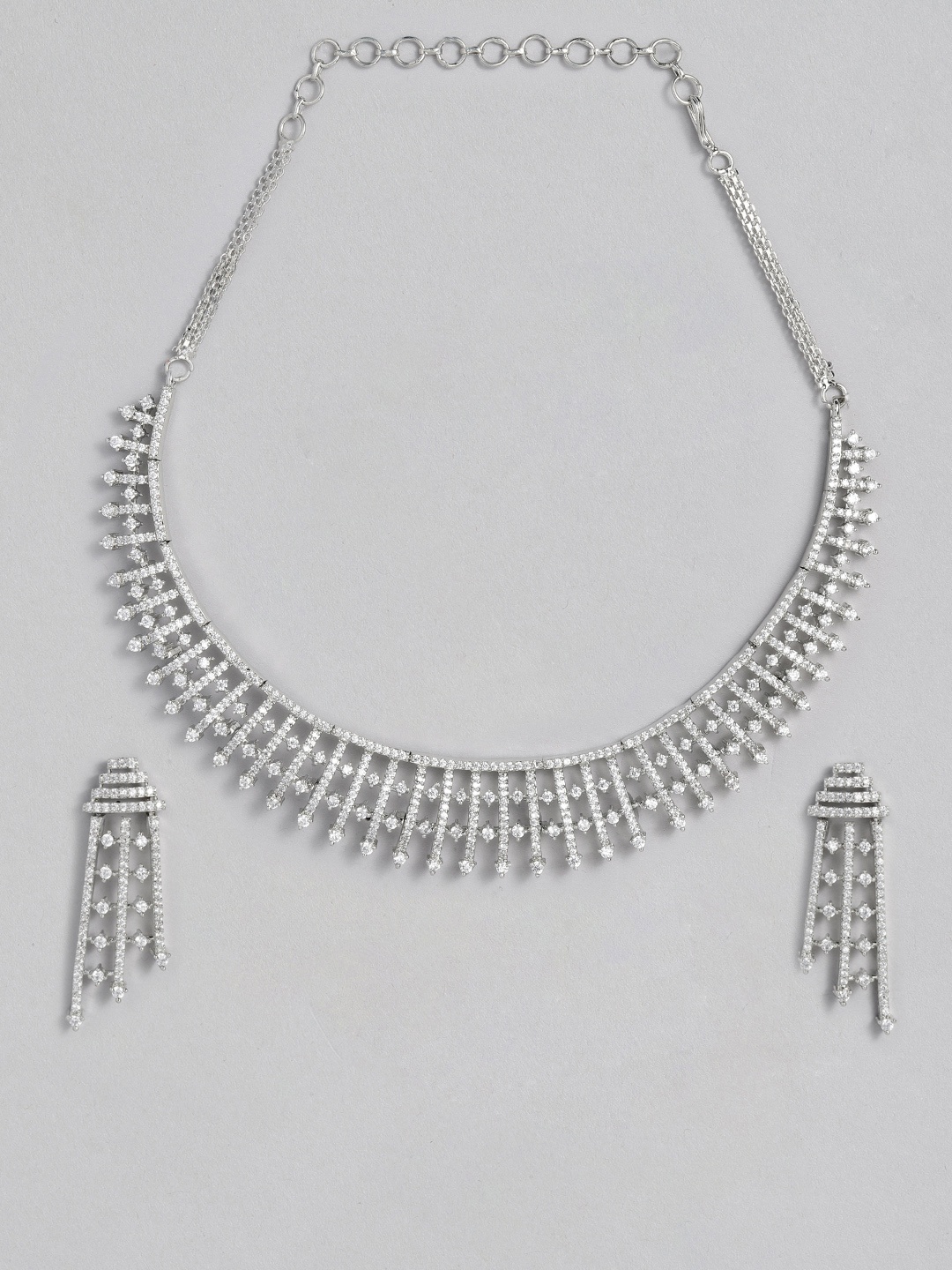 

Peora Silver-Plated American Diamond Studded Choker Jewellery Set