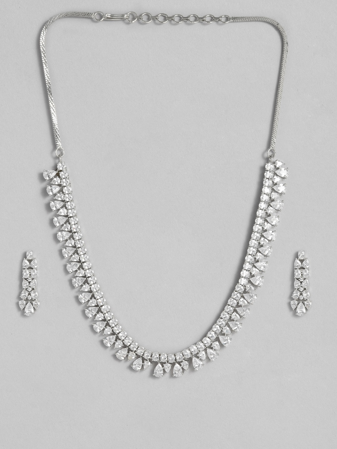 

Peora Women Silver-Plated White American Diamond Studded Choker Jewellery Set