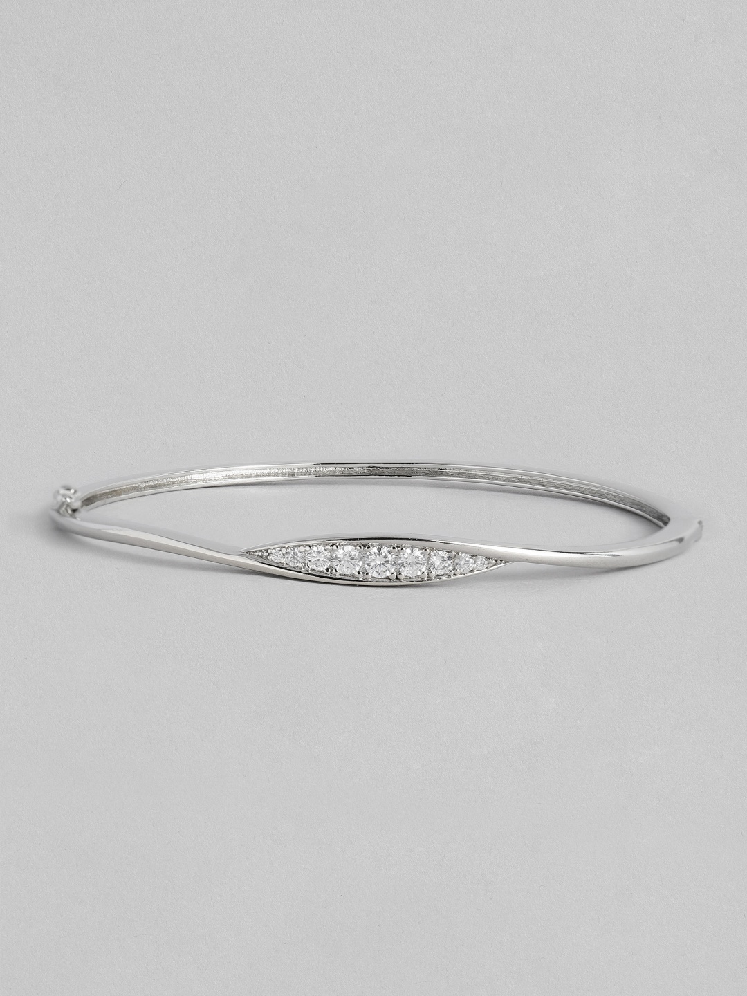 

Peora Women Silver-Toned & Transparent American Diamond Silver-Plated Kada Bracelet