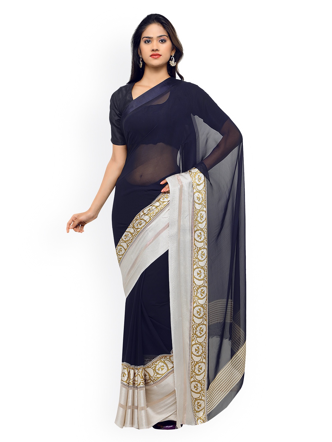 

Saree mall Navy Georgette Printed Saree, Navy blue