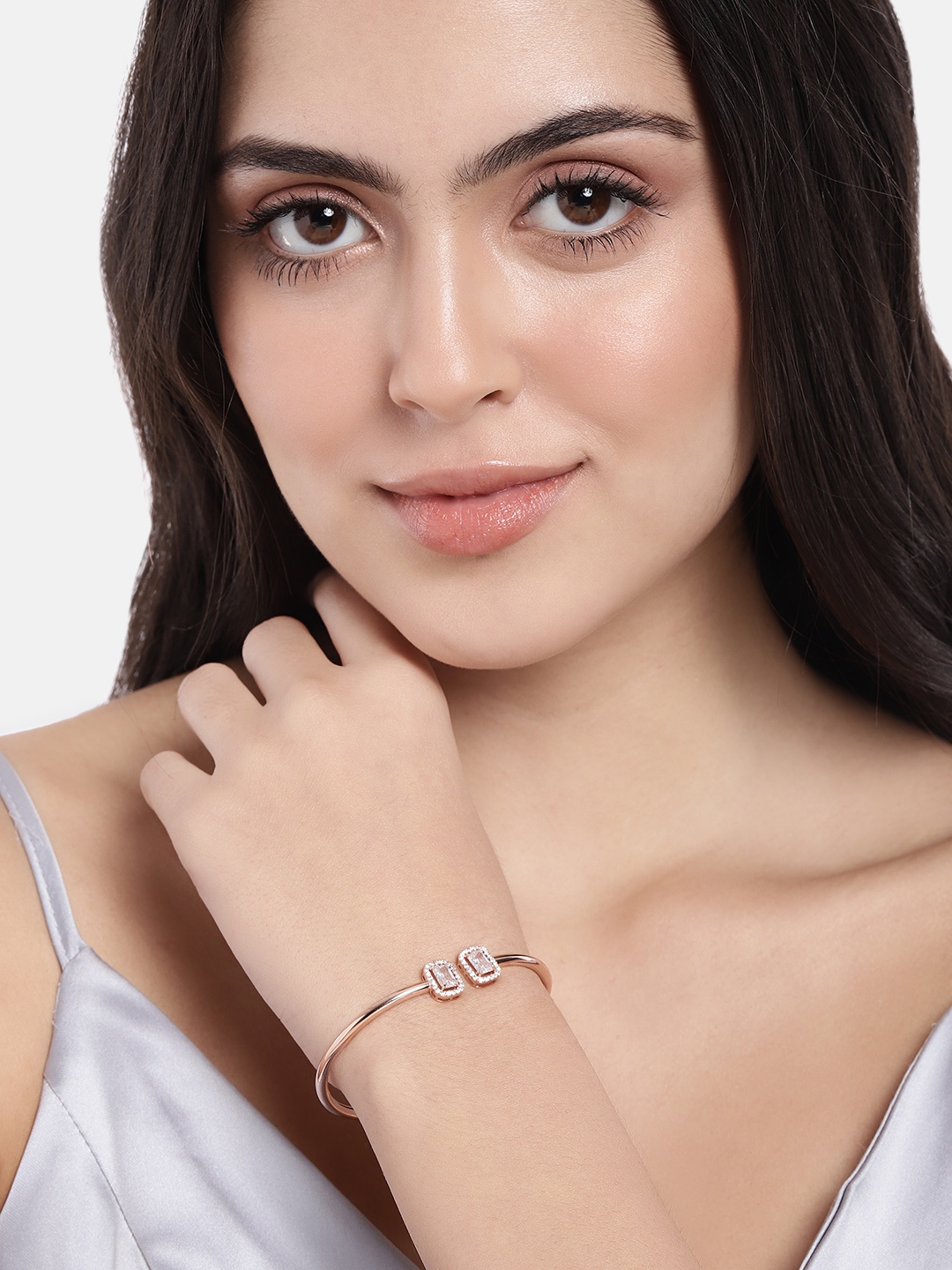 

Peora Women Rose Gold American Diamond Rose Gold-Plated Kada Bracelet