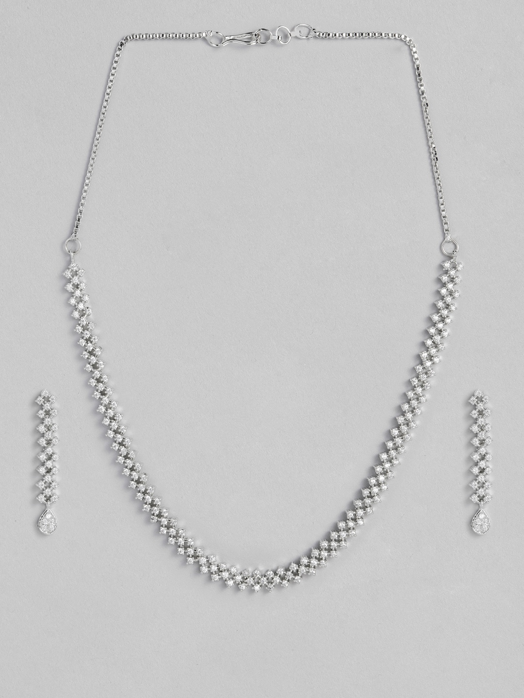 

Peora Women Silver-Toned White American Diamond Studded Choker Jewellery Set