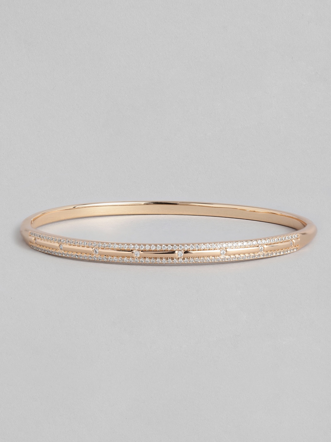 

Peora Women Gold-Toned & Transparent American Diamond Gold-Plated Kada Bracelet