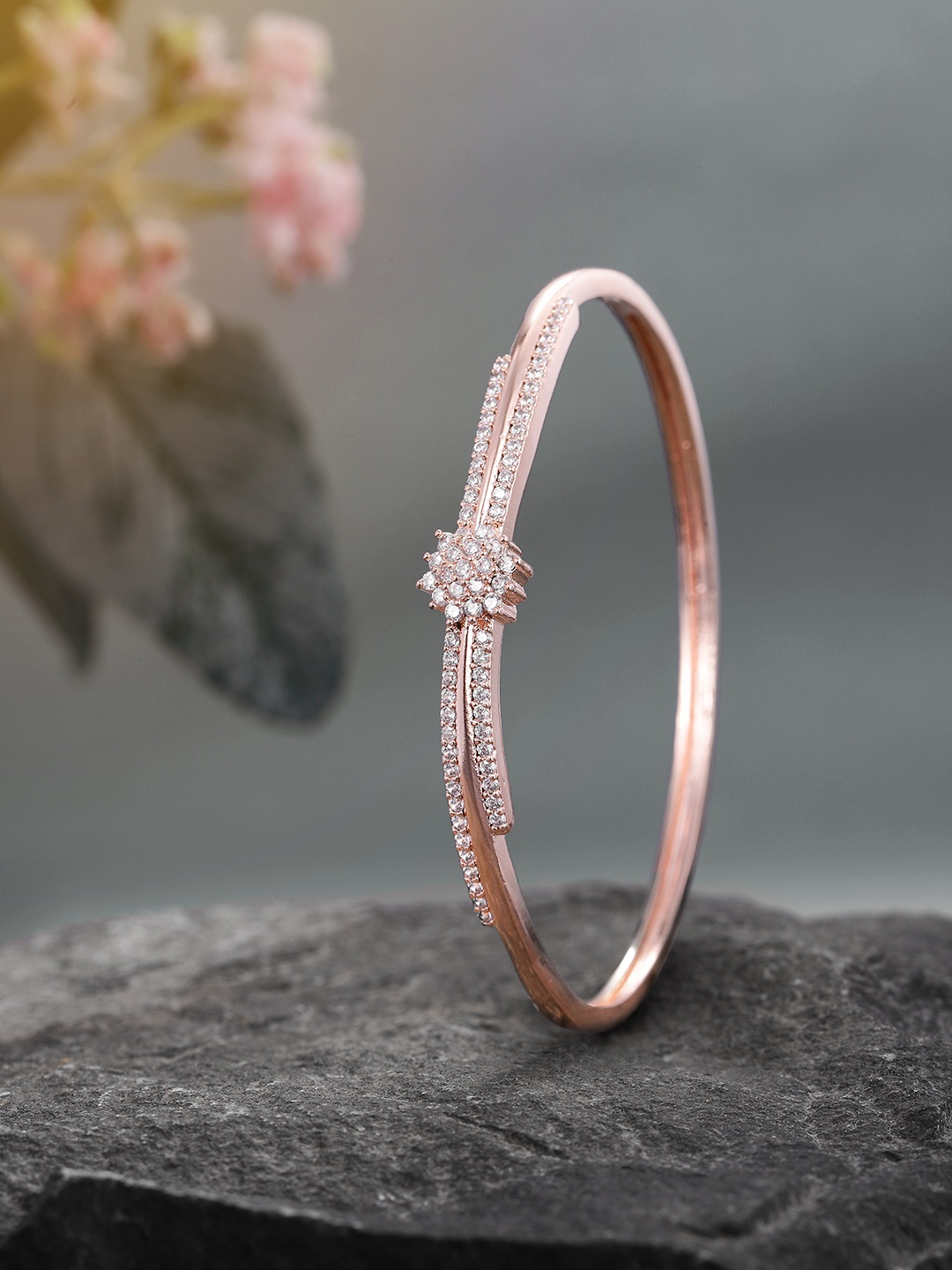 

Peora Women Rose Gold & Transparent American Diamond Rose Gold-Plated Kada Bracelet