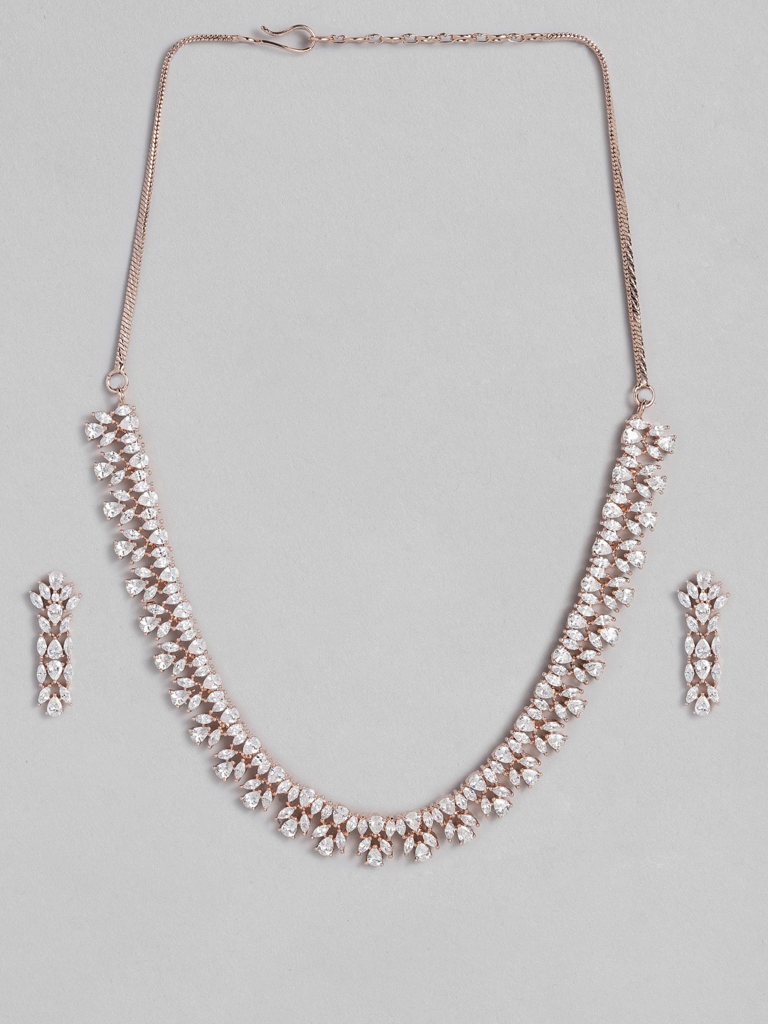 

Peora American Diamond Rose Gold Plated White Choker Jewellery Set