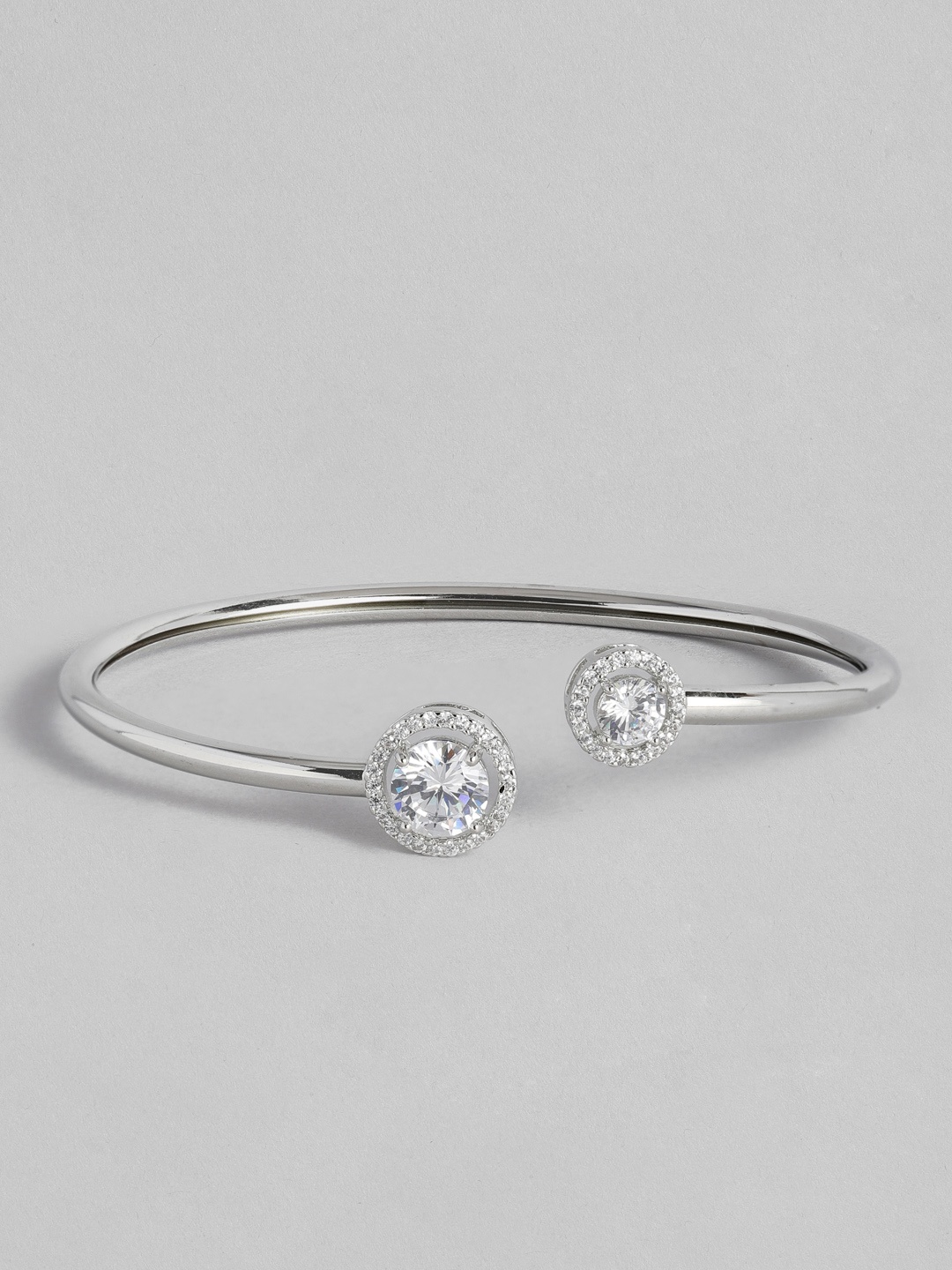 

Peora Women Silver-Toned & Transparent American Diamond Silver-Plated Kada Bracelet
