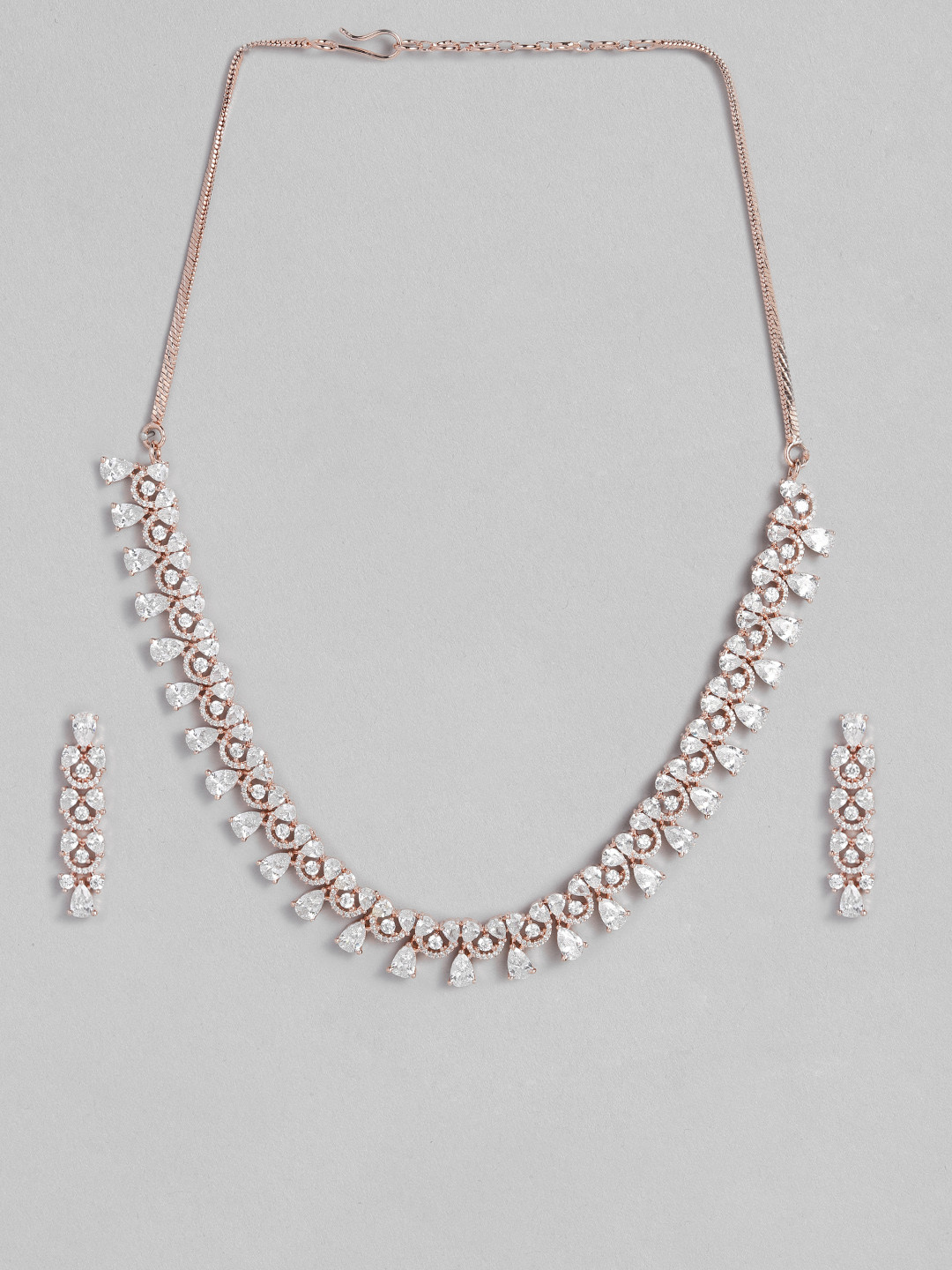

Peora American Diamond Rose Gold Plated White Choker Jewellery Set