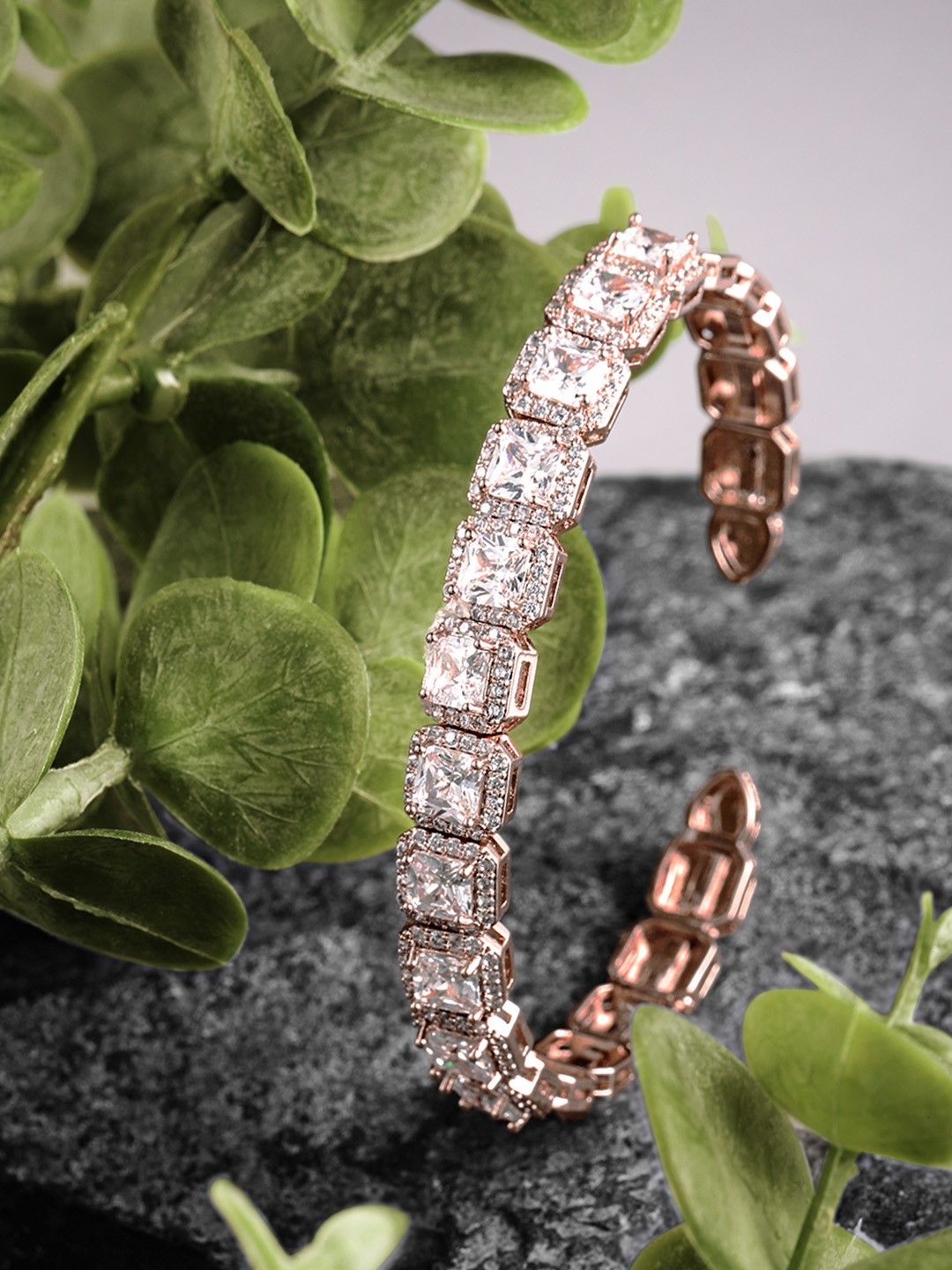 

Peora Women Rose Gold & Transparent American Diamond Rose Gold-Plated Kada Bracelet