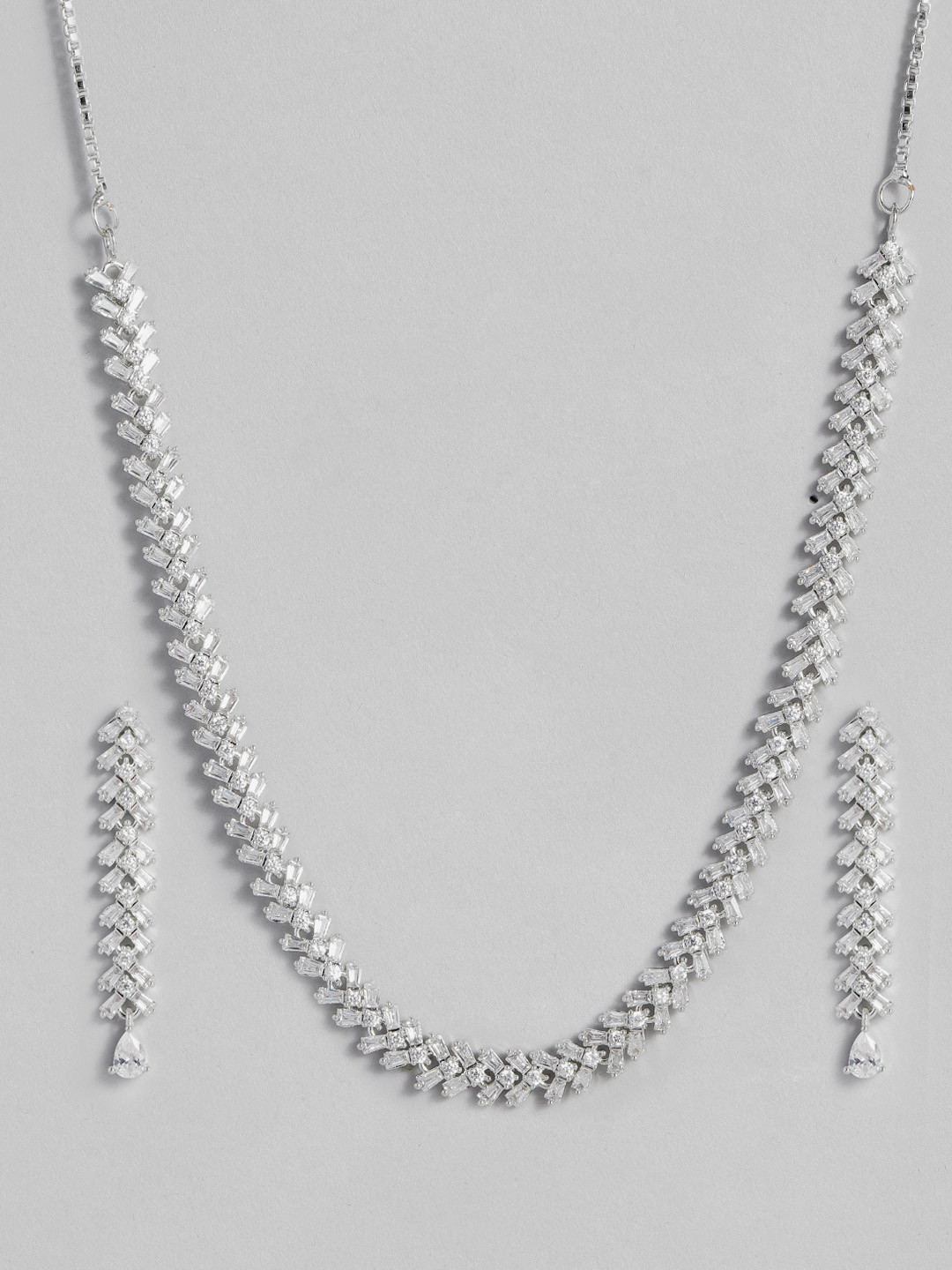 

Peora Women Silver-Plated White American Diamond Studded Choker Jewellery Set