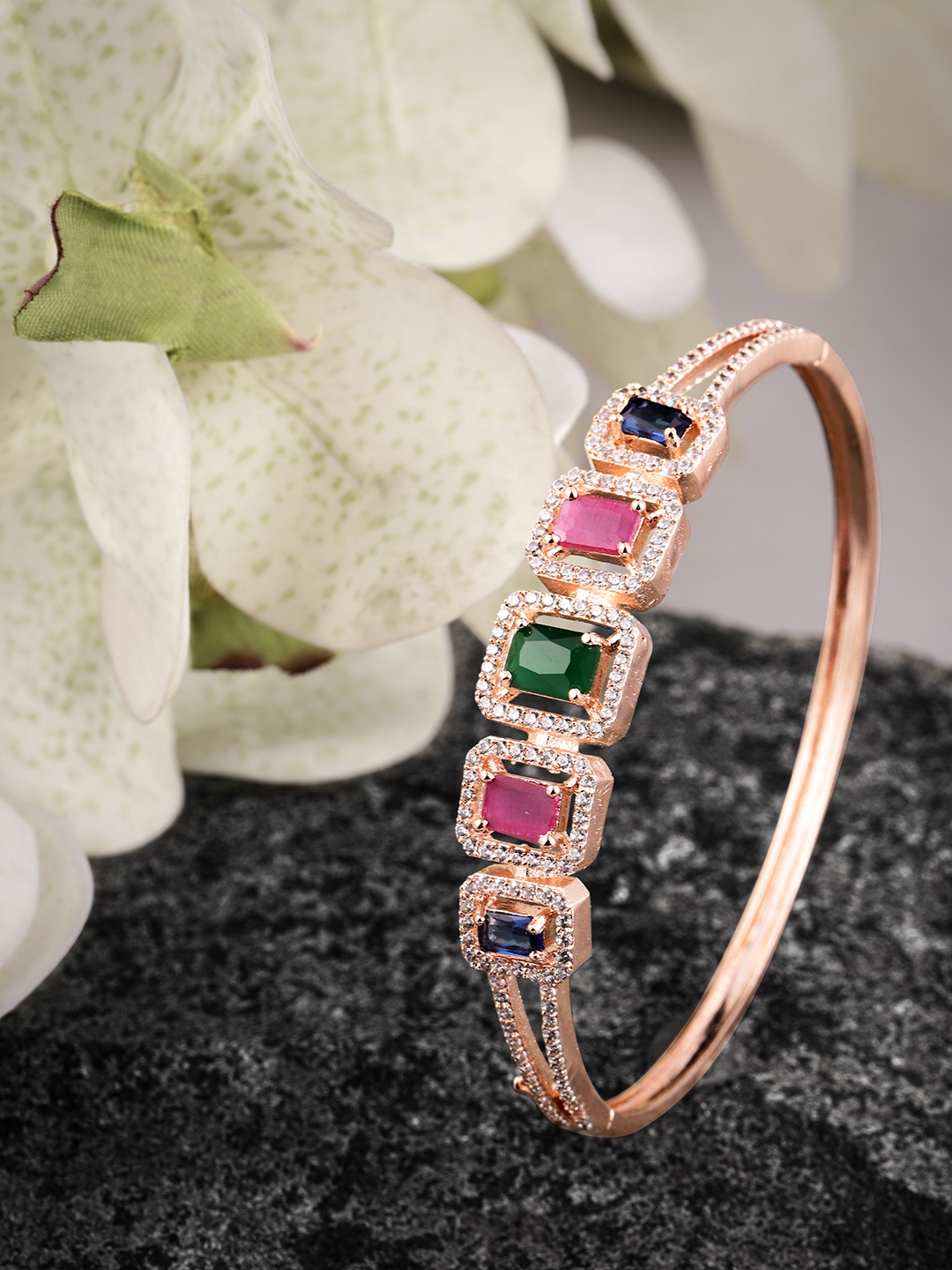 

Peora Women Rose Gold & Pink American Diamond Rose Gold-Plated Kada Bracelet