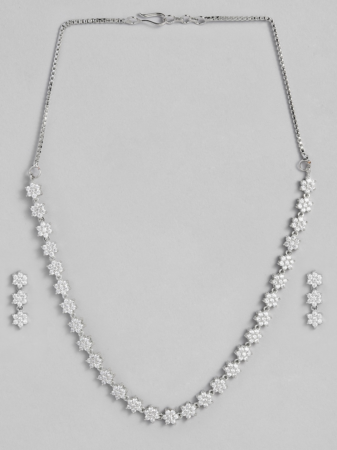 

Peora Women Silver-Plated White American Diamond Studded Choker Jewellery Set