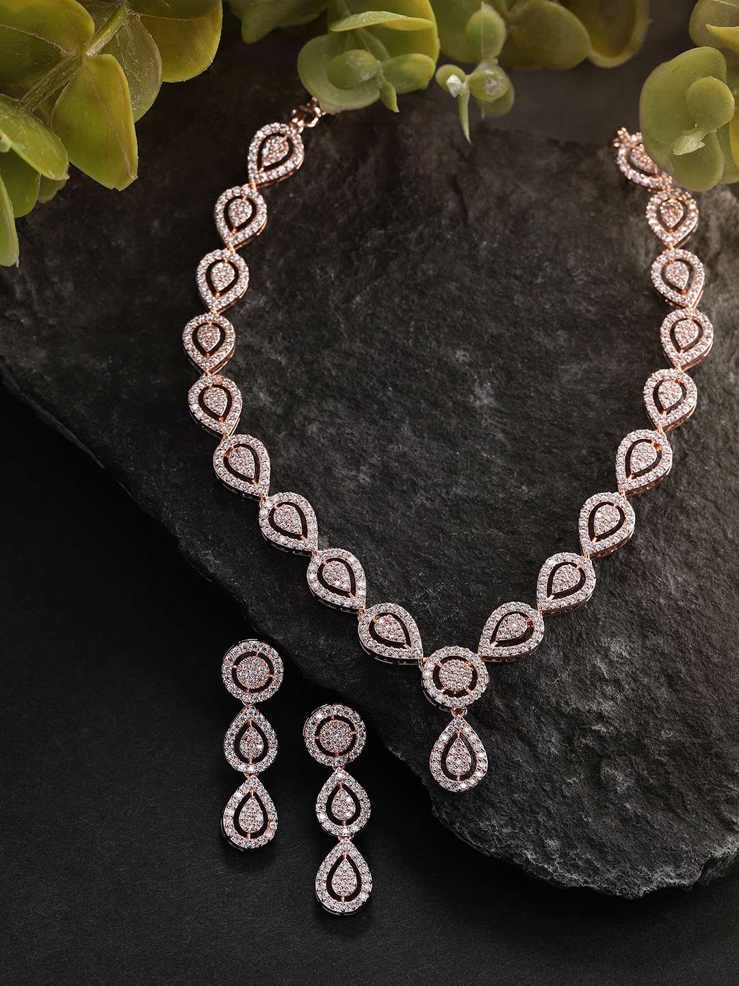 

Peora American Diamond Rose Gold Plated Jewellery Set