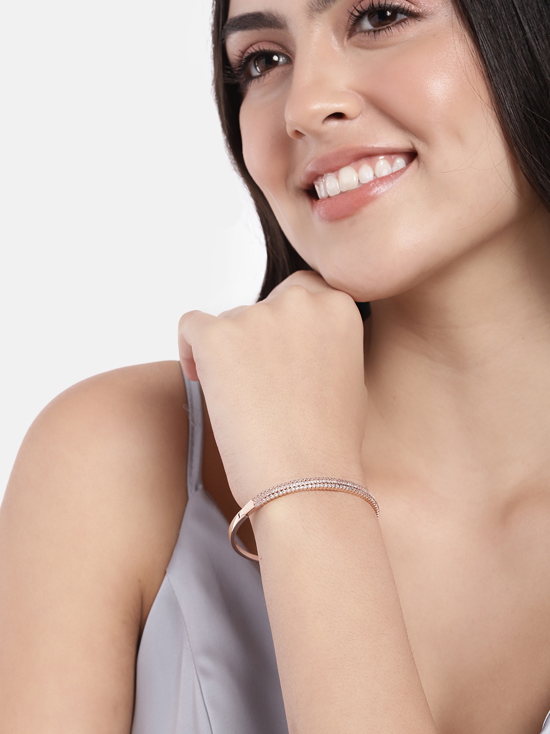 

Peora Women Rose Gold & White American Diamond Rose Gold-Plated Kada Bracelet