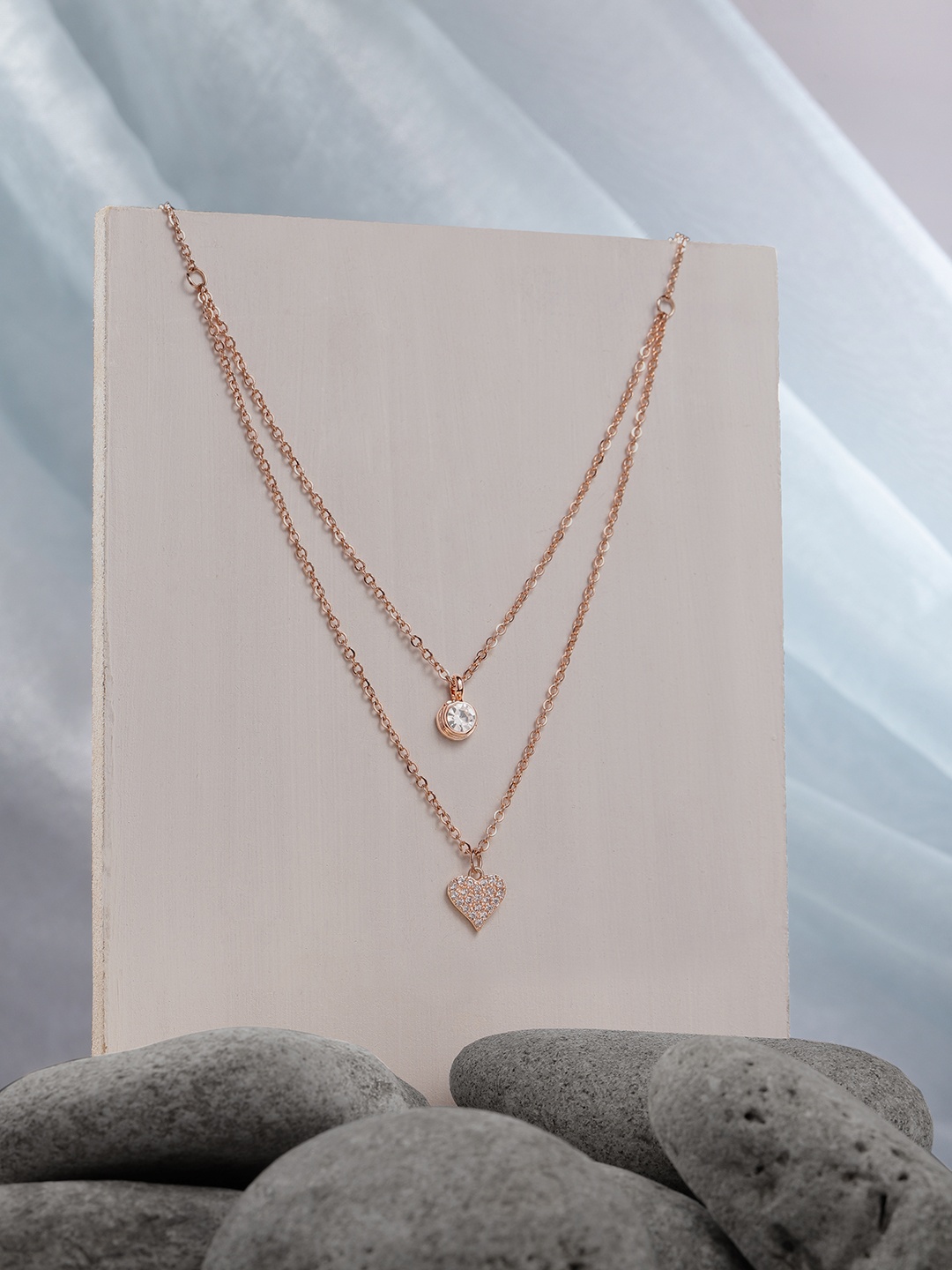 

Peora Rose Gold-Toned & Transparent Rose Gold Plated Layered Chain With Pendant
